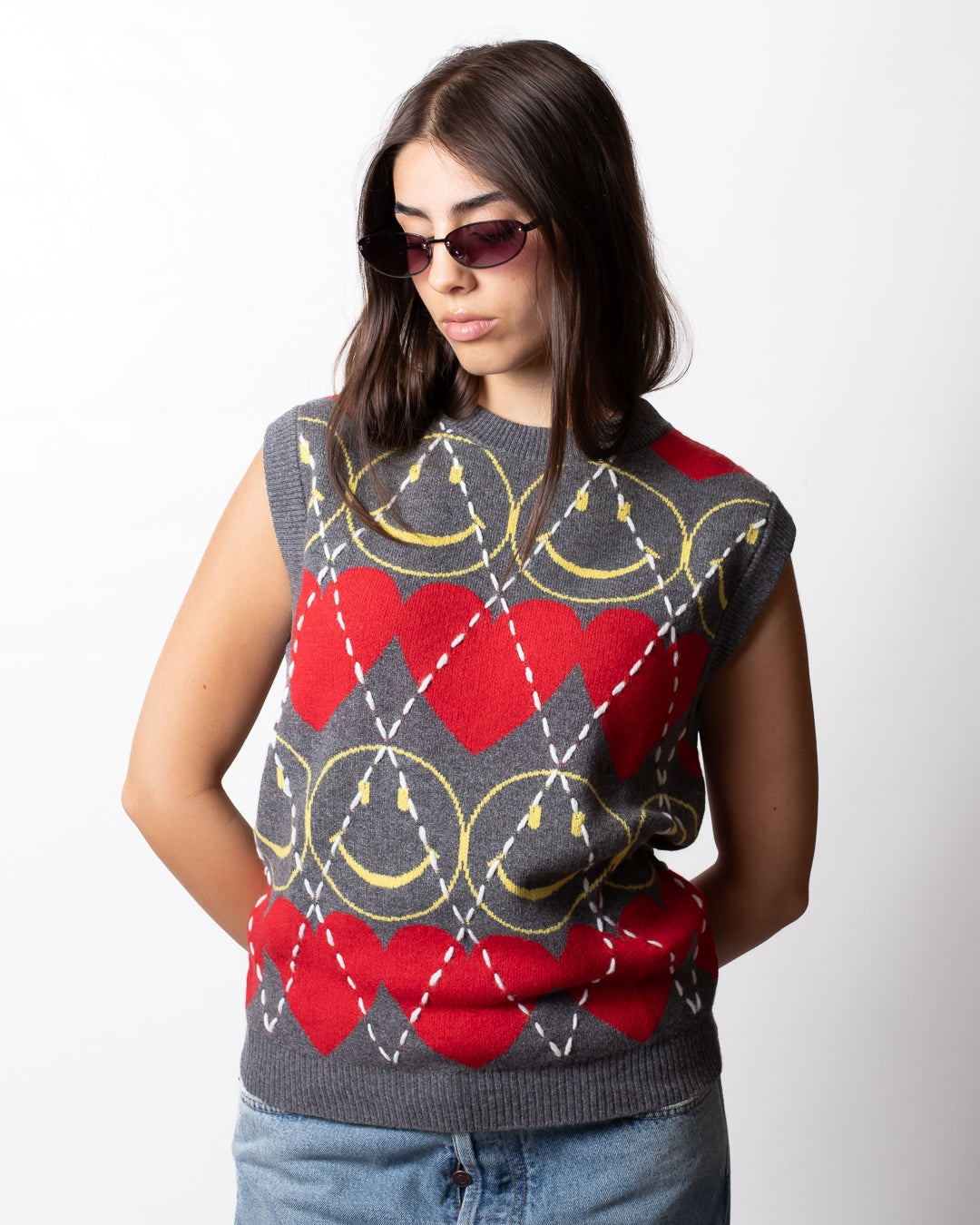 Gilet Moschino "Smiley Capsule" girocollo con ricami all-over