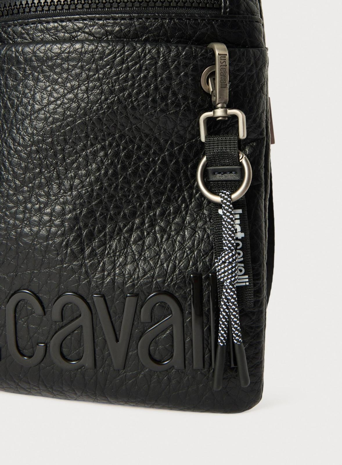 Tracolla Just Cavalli "Maxi Logo Print" in pelle granulosa uomo