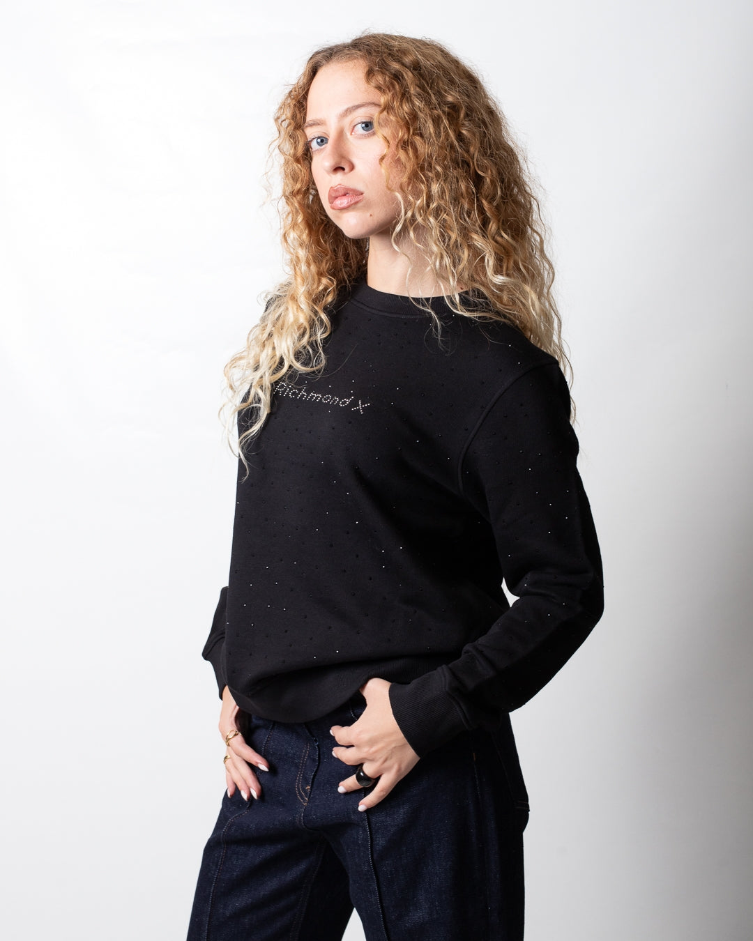 Felpa Richmond X girocollo con strass all-over donna