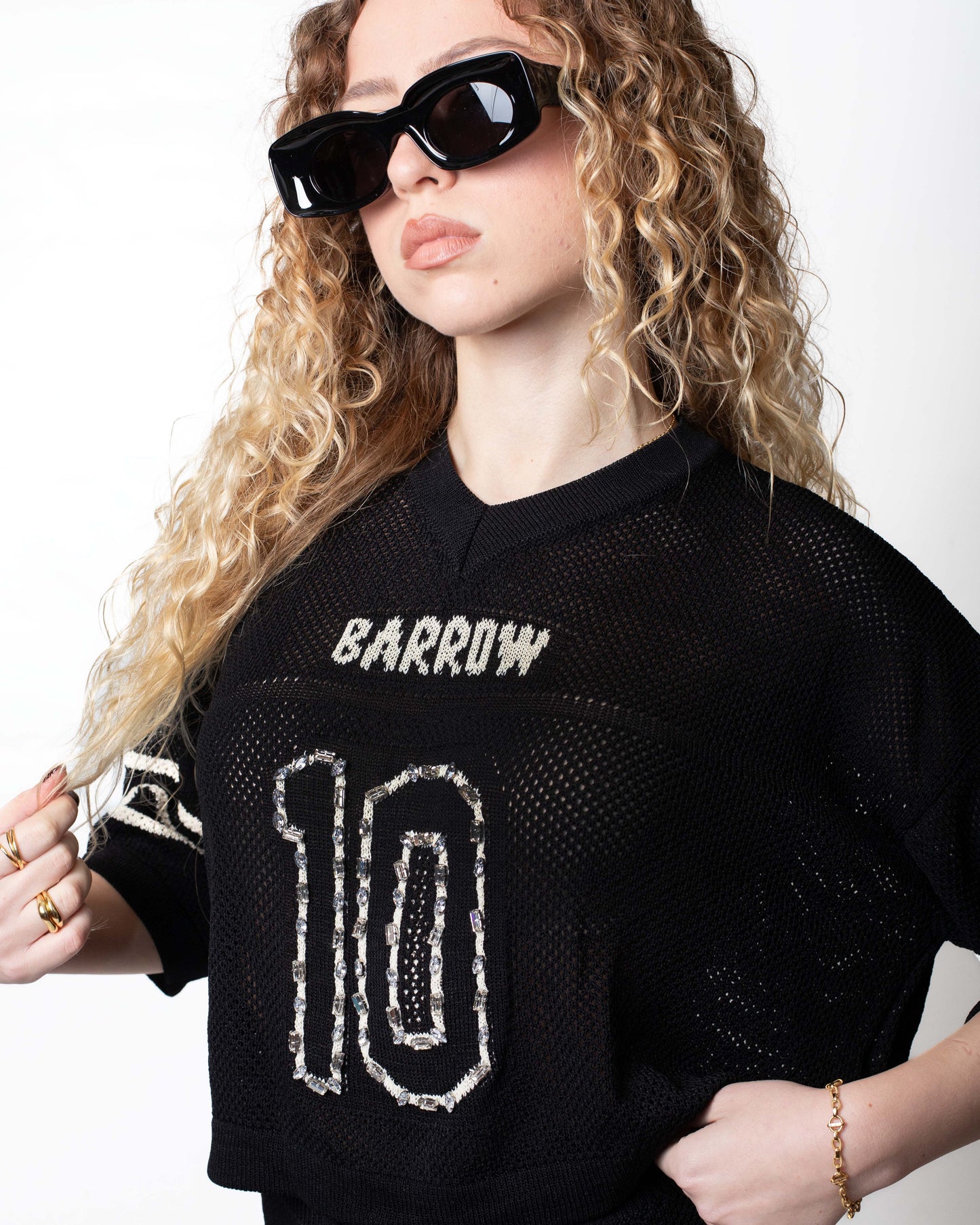 T-Shirt Barrow cropped in maglia traforata donna