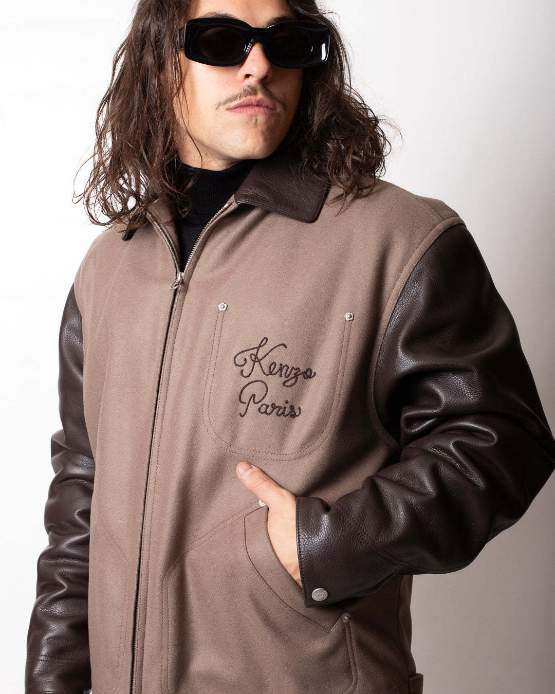 Giubbotto Kenzo Paris in misto lana con dettagli in pelle uomo