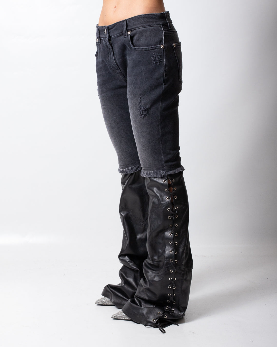 Jeans John Richmond a zampa con dettagli in pelle donna