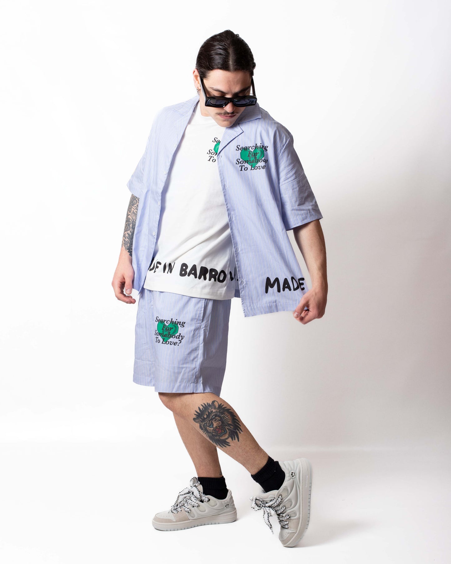 Camicia Barrow in popeline a strisce con stampe uomo