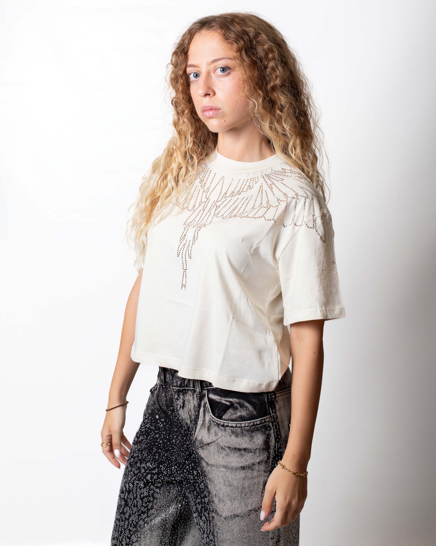 T-Shirt Marcelo Burlon cropped con strass donna