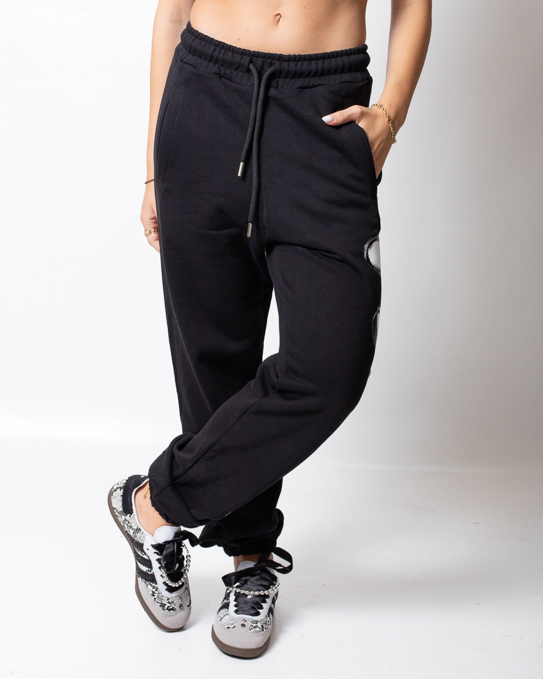Pantalone Disclaimer in felpa con logo glitterato donna