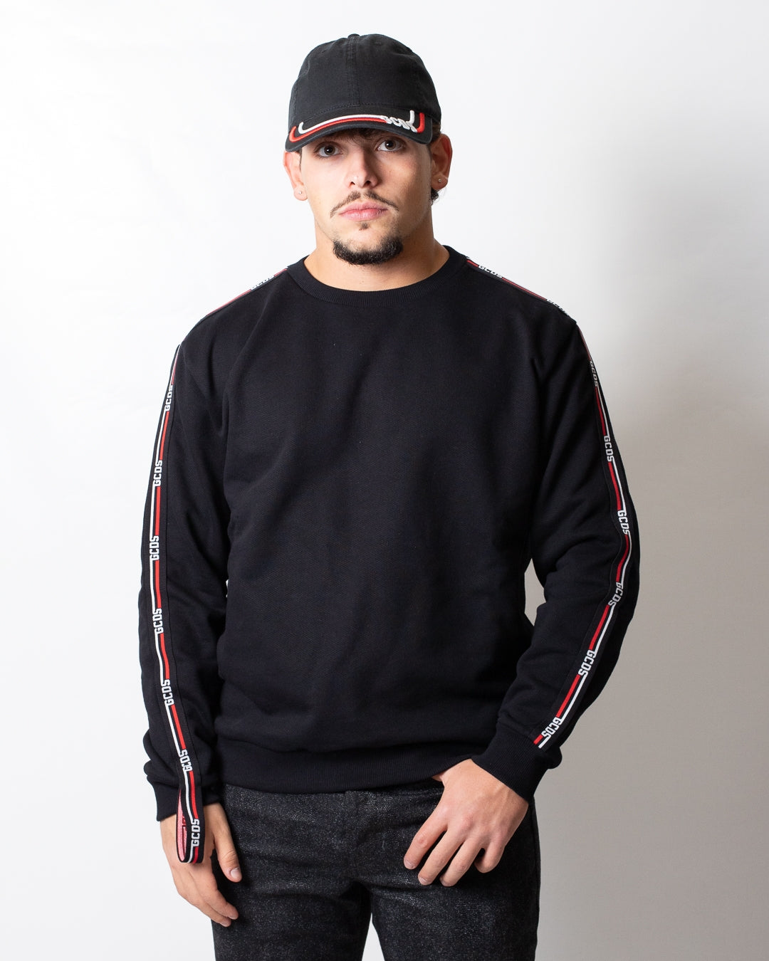 Felpa GCDS girocollo in piquet logo tape uomo