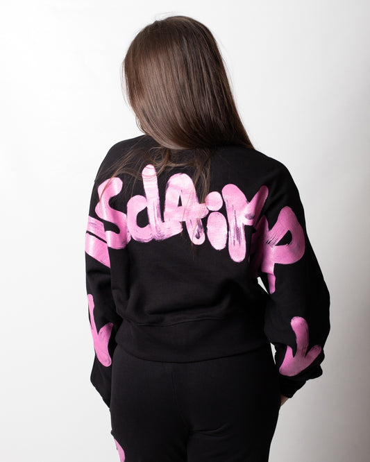 Felpa Disclaimer cropped girocollo con logo glitter donna