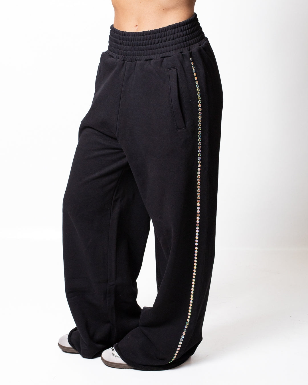 Pantalone Disclaimer in felpa con strass multicolor donna