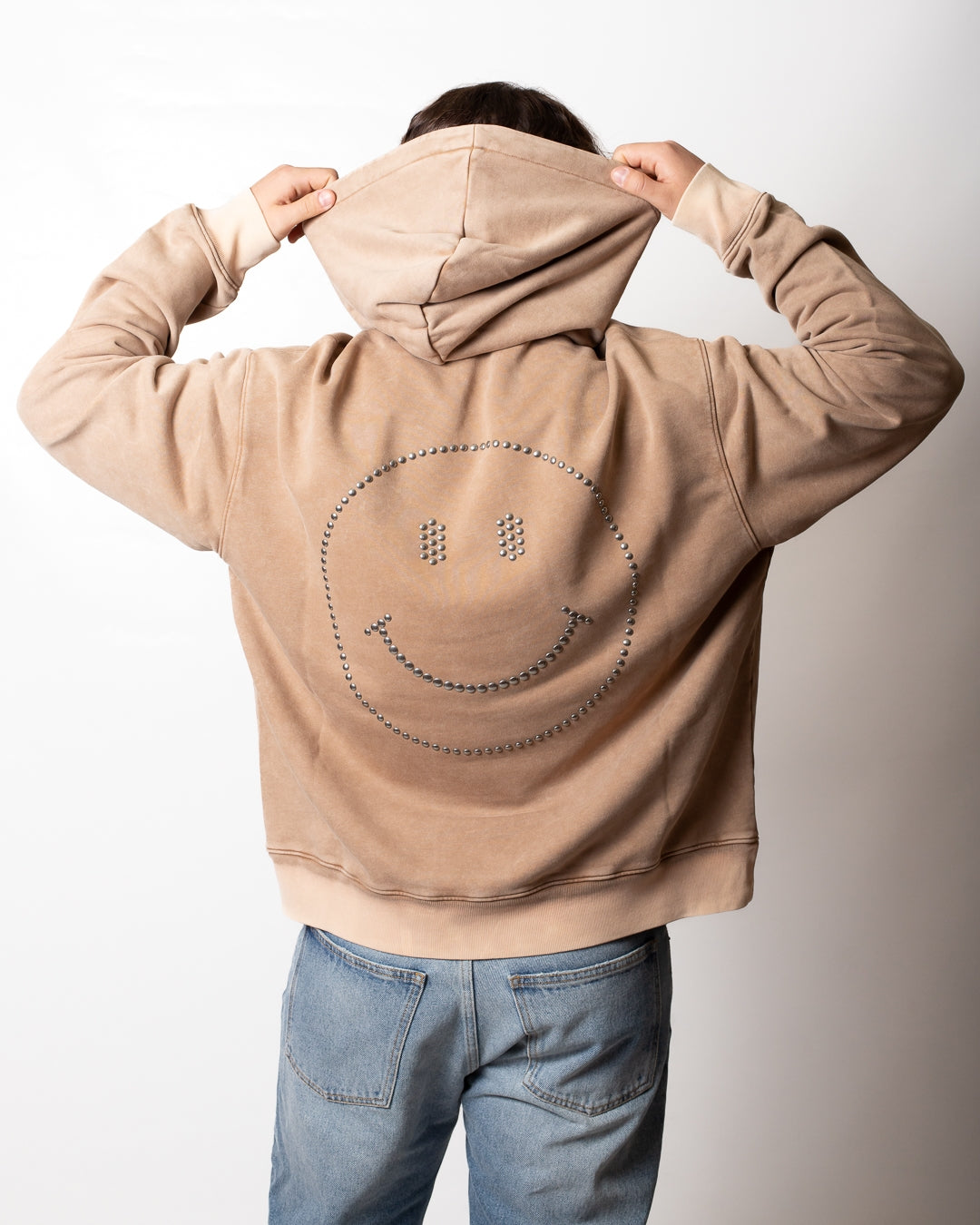 Felpa Moschino "Smiley" con cappuccio e borchie