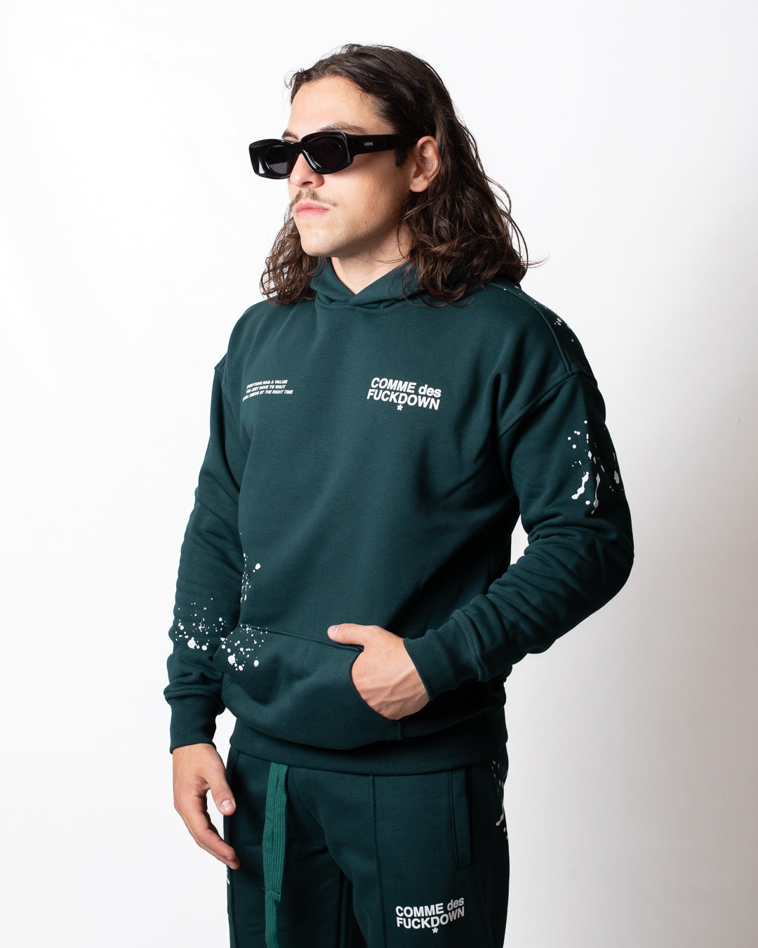 Felpa Comme des Fuckdown stampata con cappuccio uomo