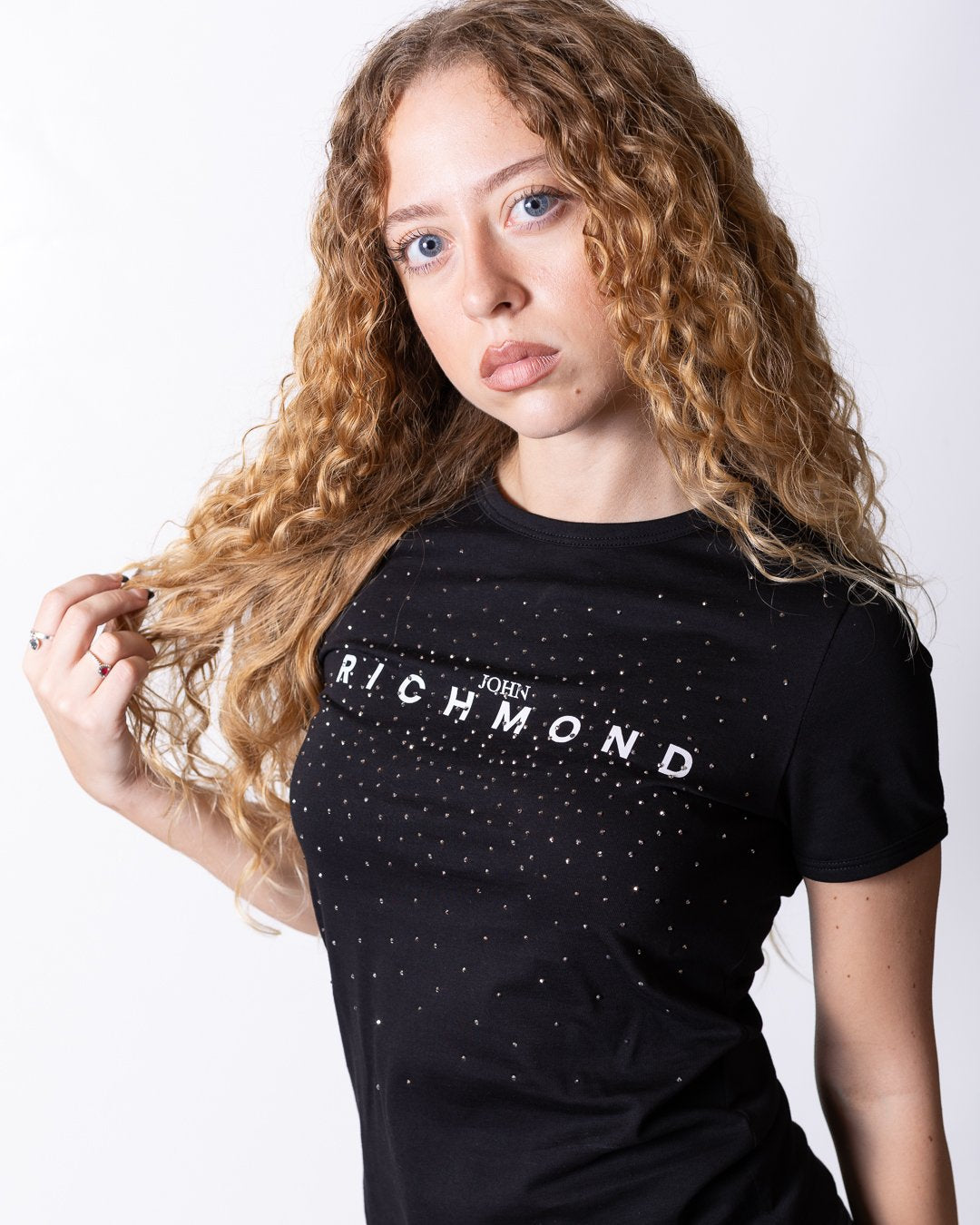 T-shirt John Richmond logo e strass