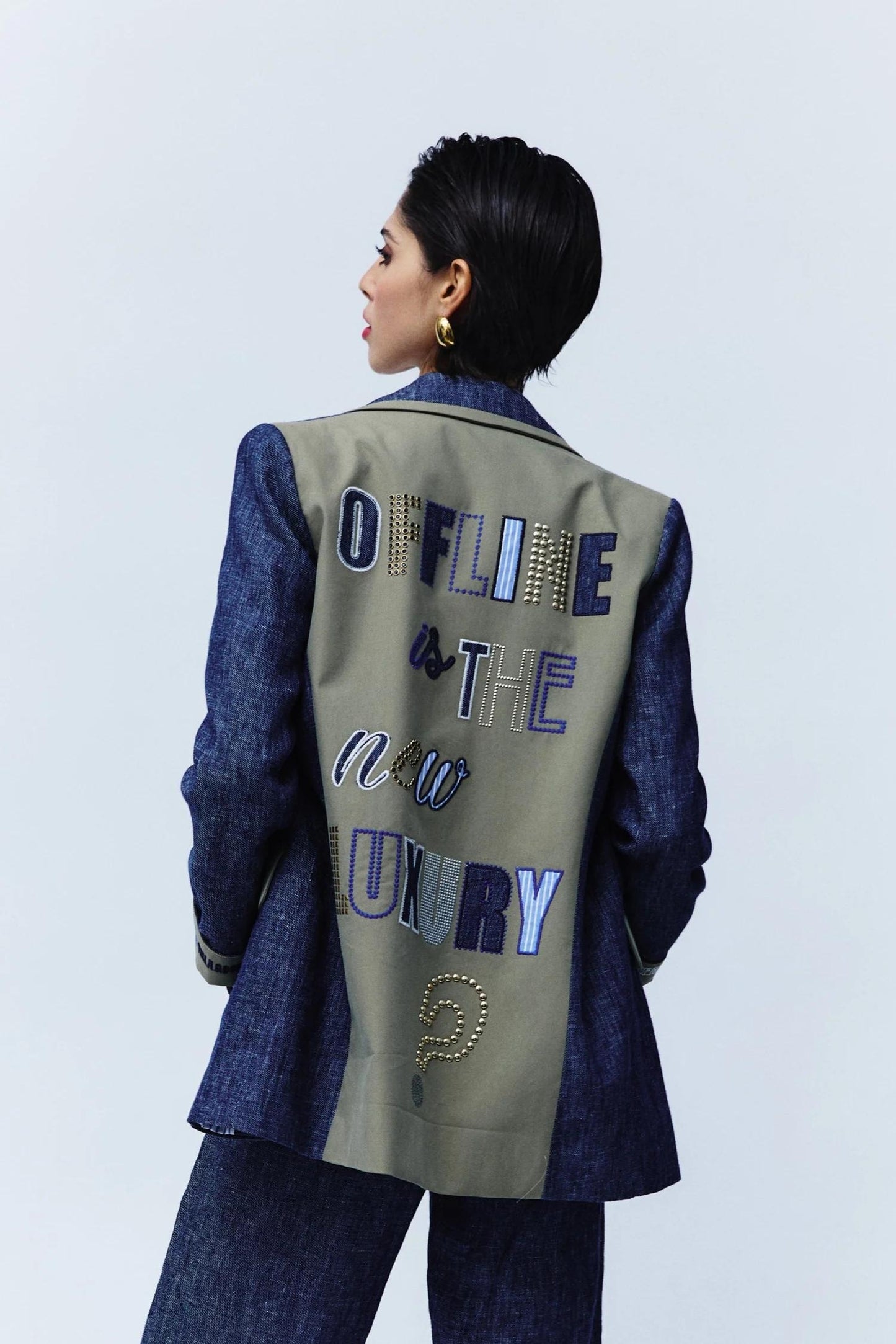 Giacca blazer Nenette monopetto in lino effetto denim donna