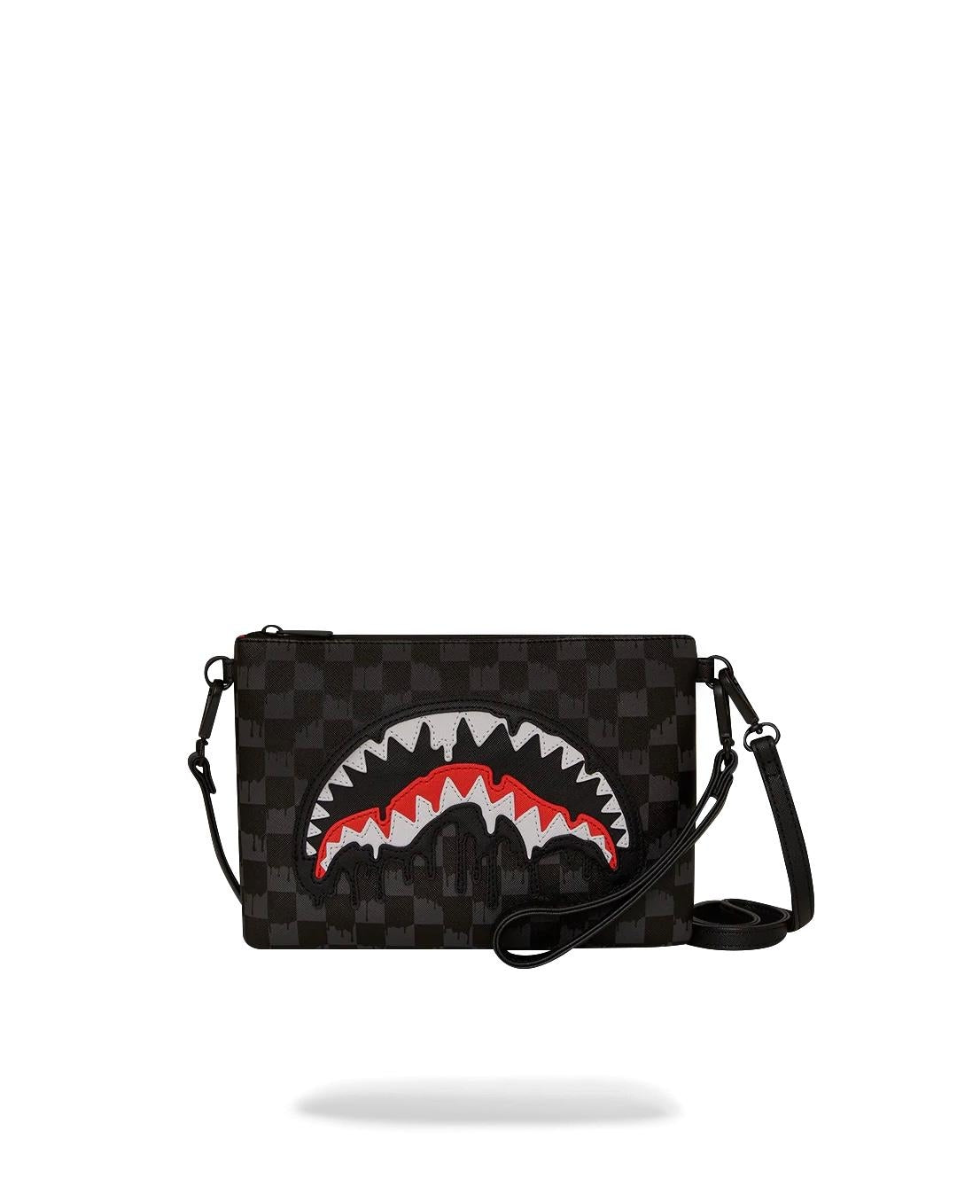 Pochette Sprayground nero dripping sharks in paris crossover clutch con tracolla