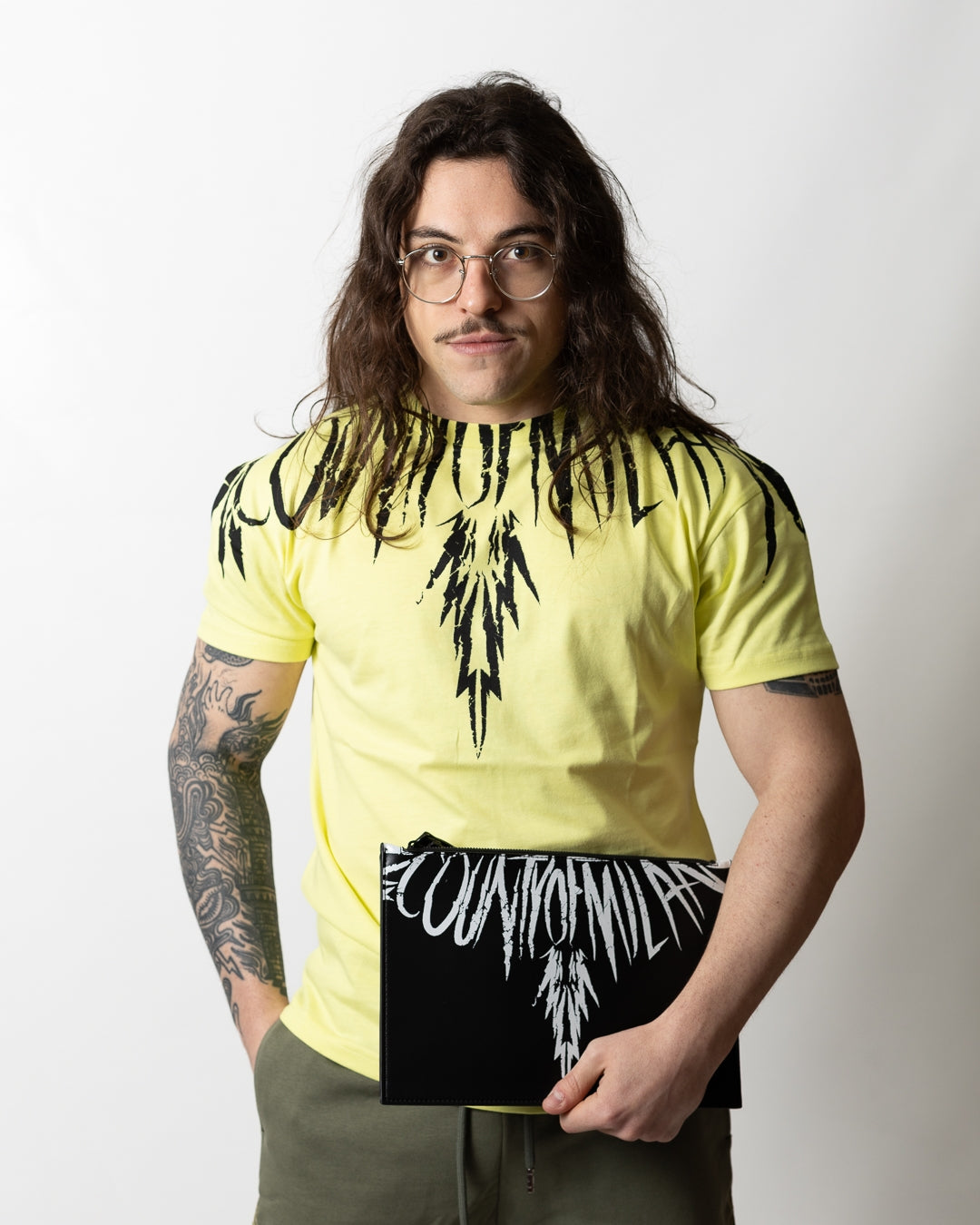 Pochette Marcelo Burlon in ecopelle "Icon Wings White" logato