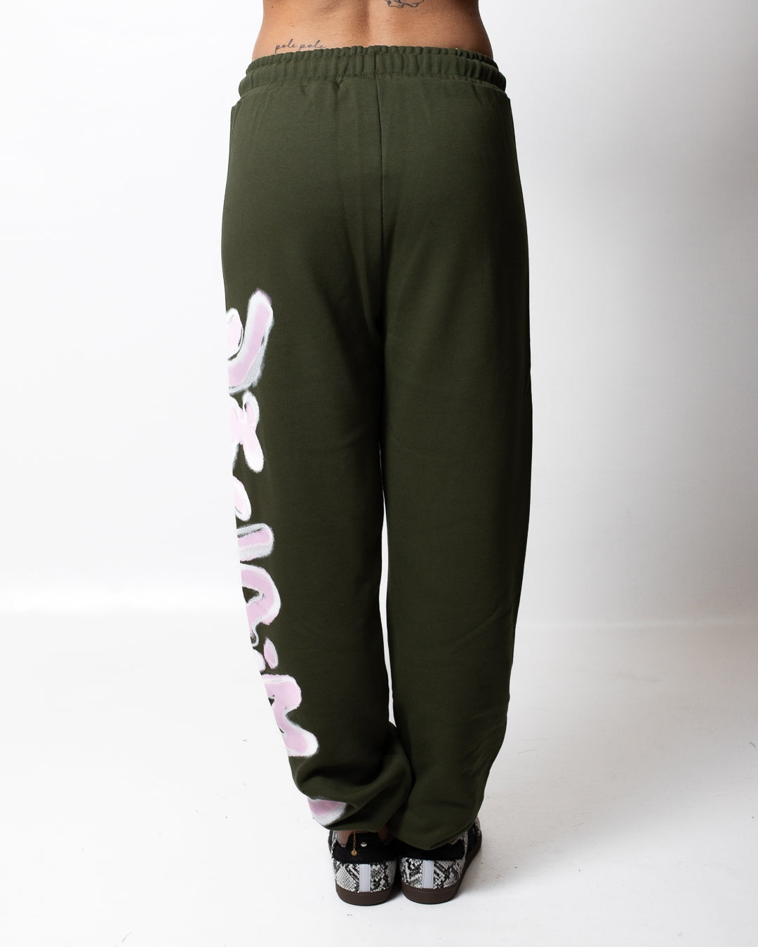 Pantalone Disclaimer in felpa con logo glitterato donna