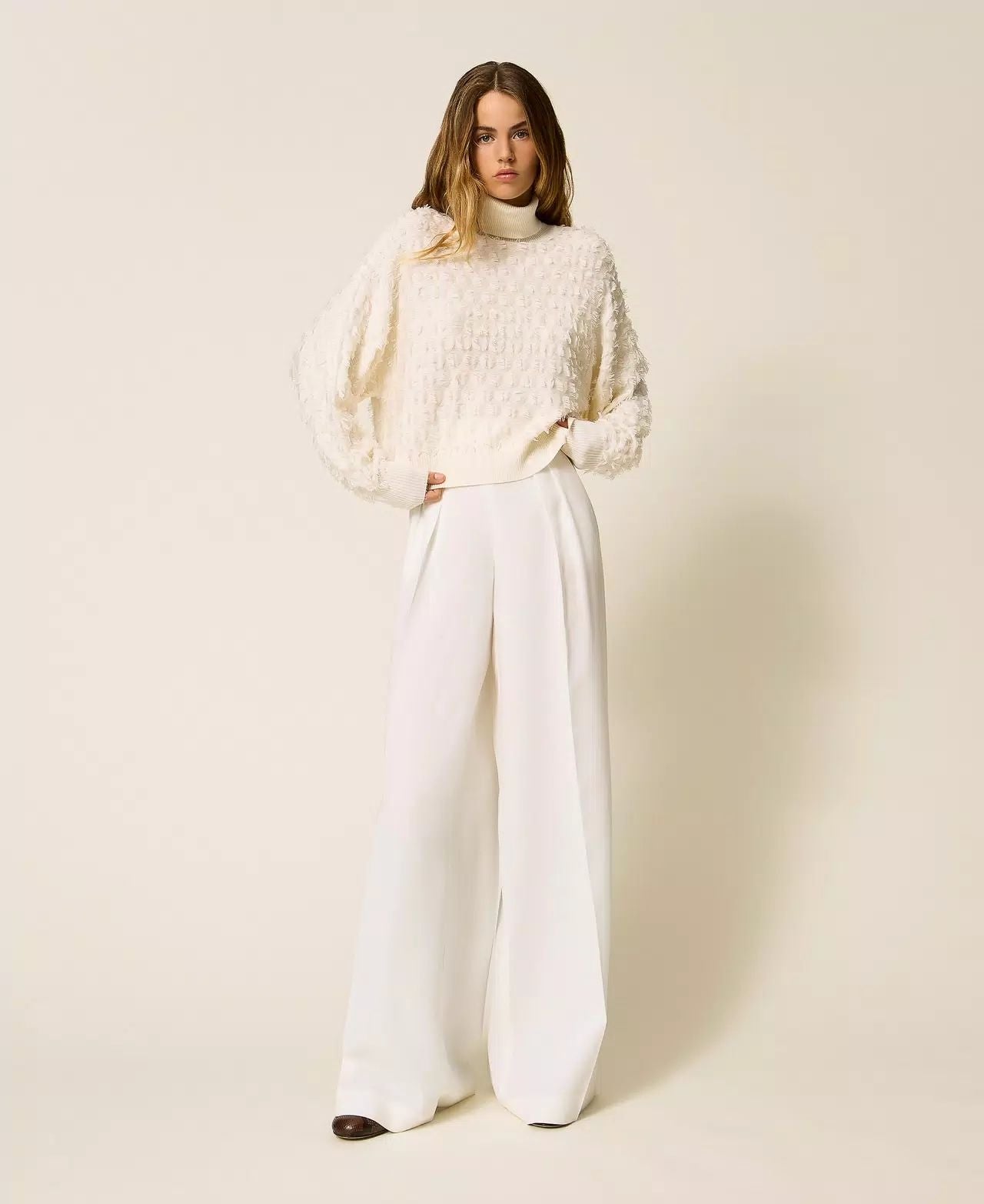 Maglia Twinset Actitude dolcevita con frange donna