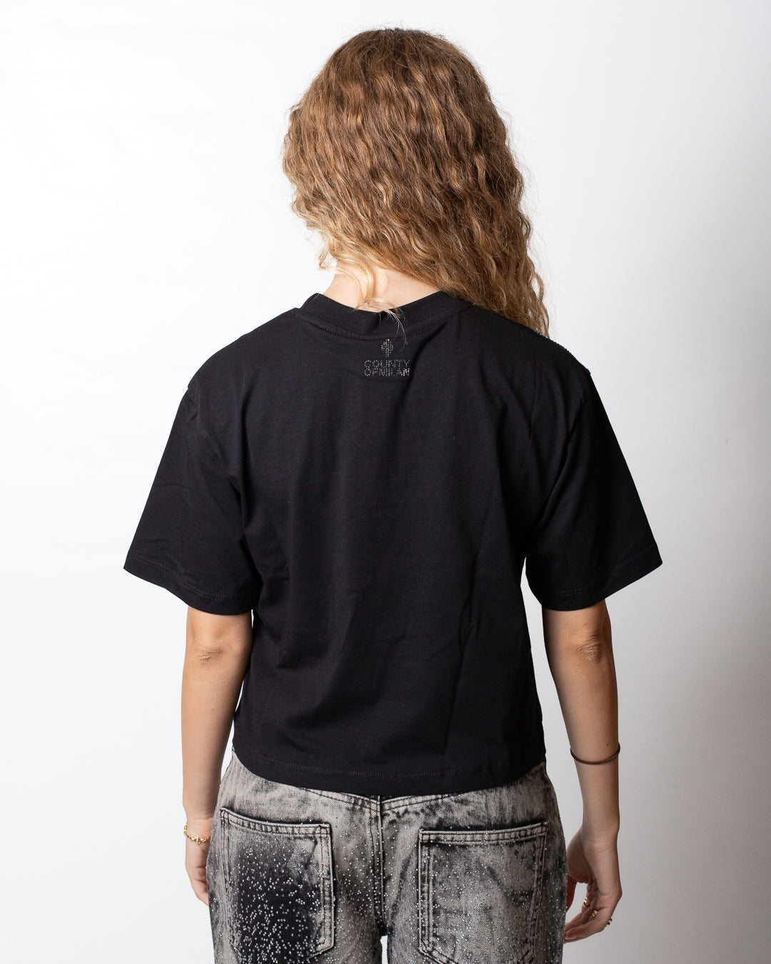T-Shirt Marcelo Burlon cropped con strass donna