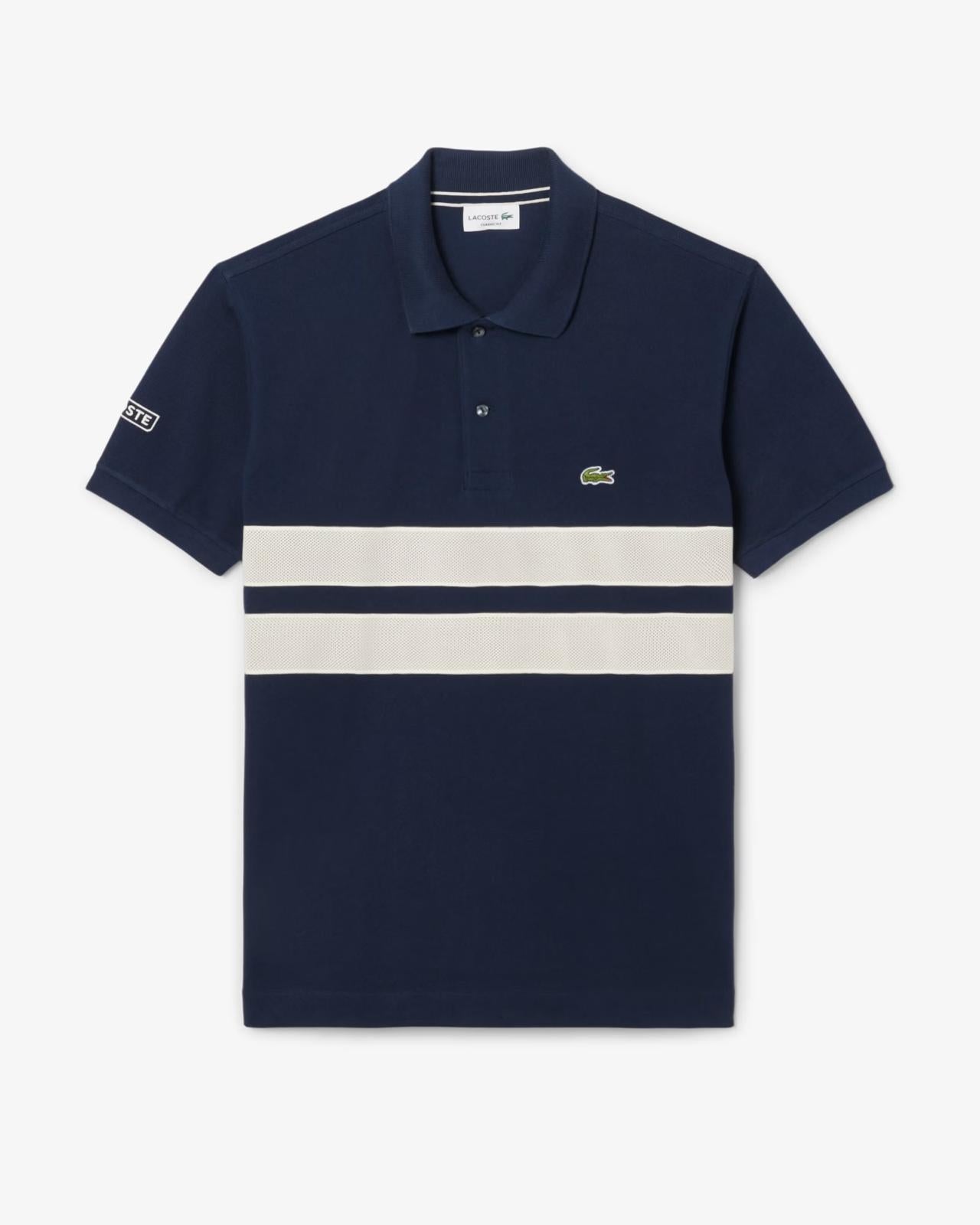 Polo Lacoste classic in petit piqué con bande a contrasto uomo