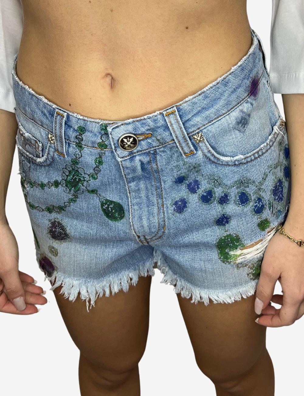 Short John Richmond in denim con stampa gioiello donna