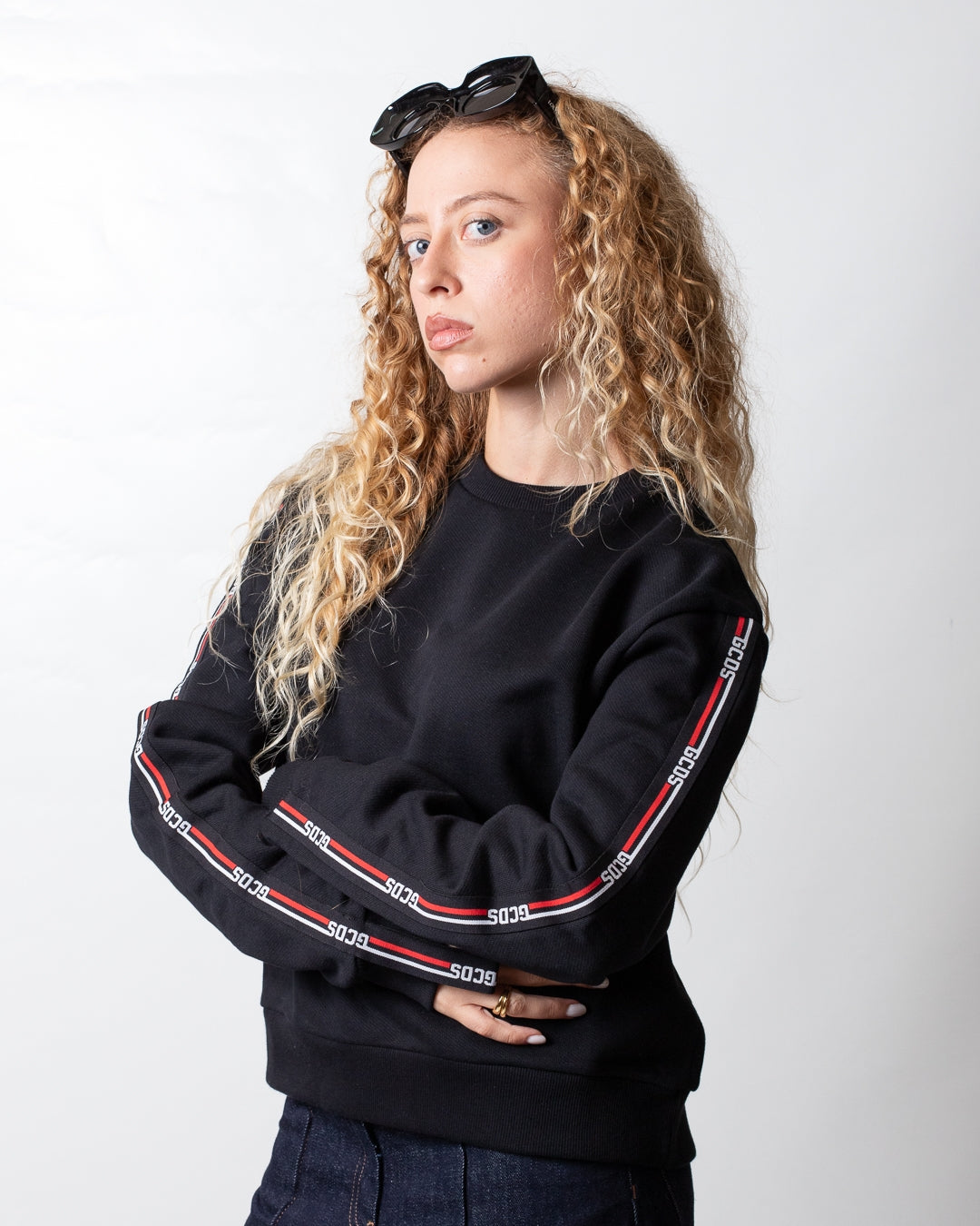 Felpa GCDS girocollo in piquet logo tape donna