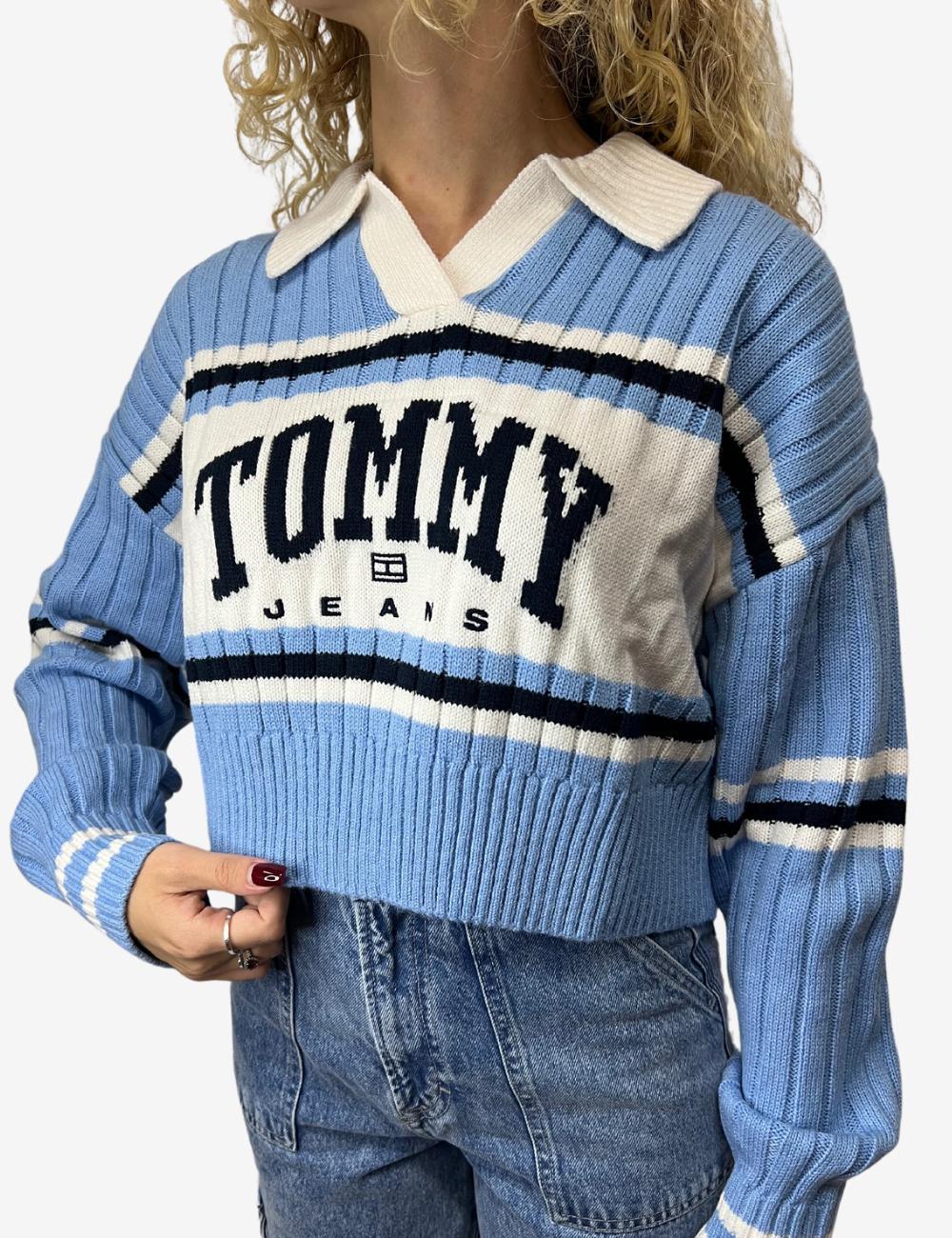 Maglia Tommy Jeans crop con colletto a polo donna