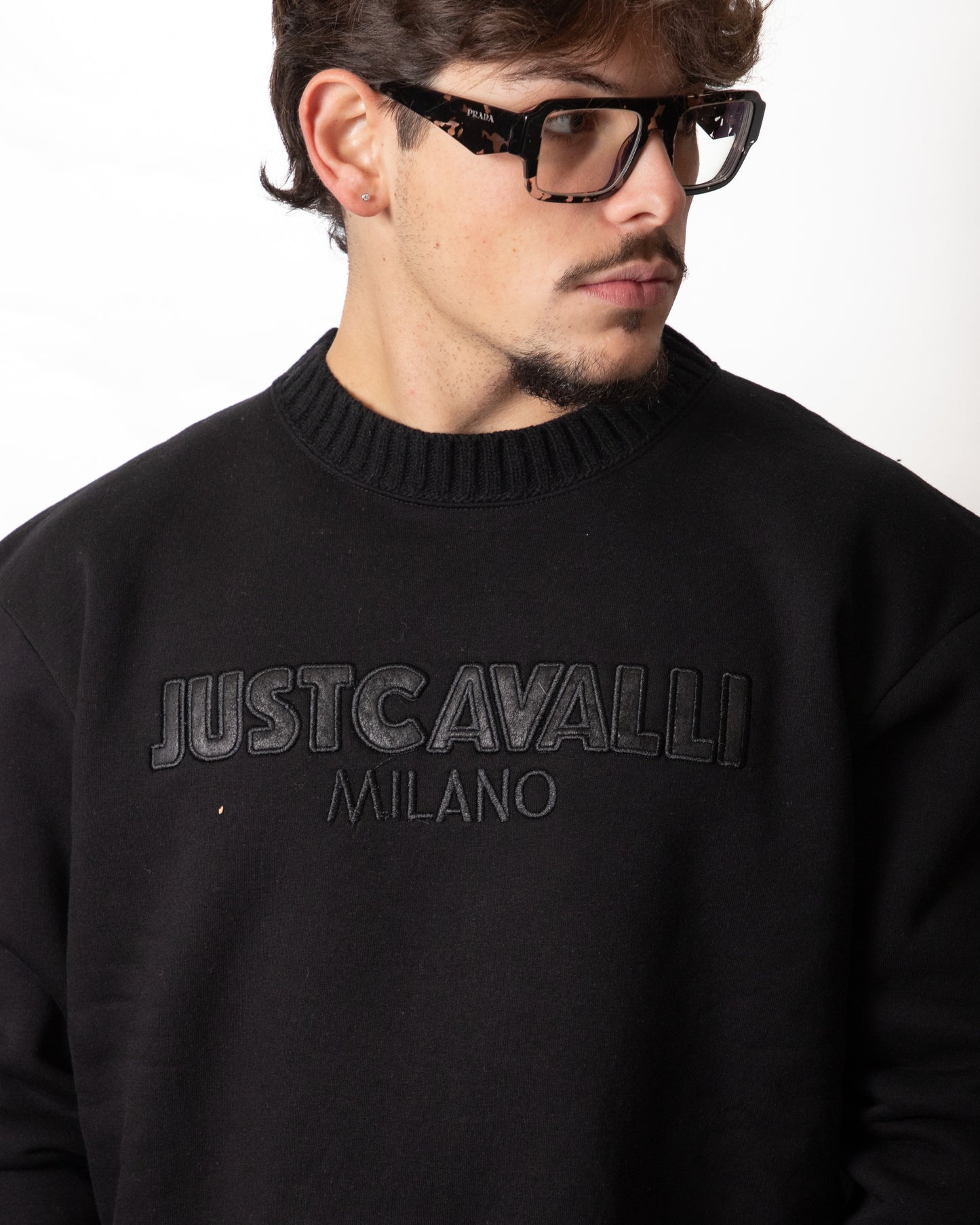 Maglia Just Cavalli girocollo con inserto in felpa uomo