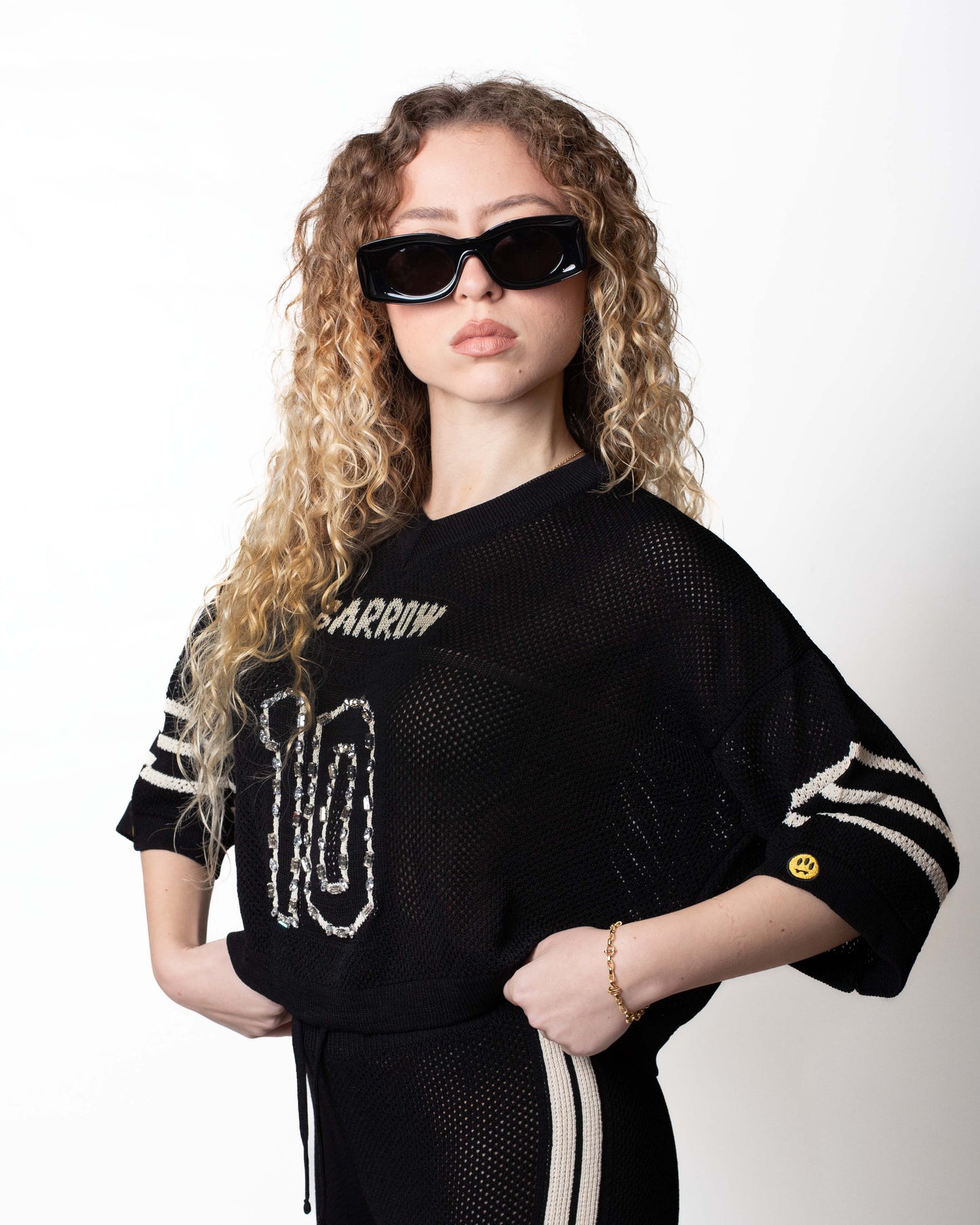 T-Shirt Barrow cropped in maglia traforata donna