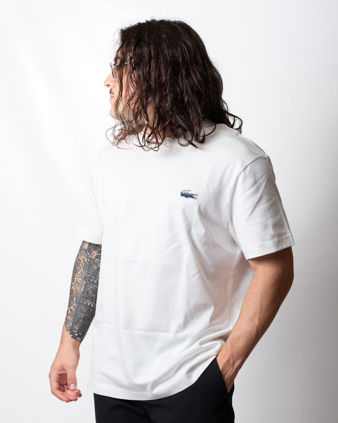 T-Shirt Lacoste classic fit con logo multicolor uomo