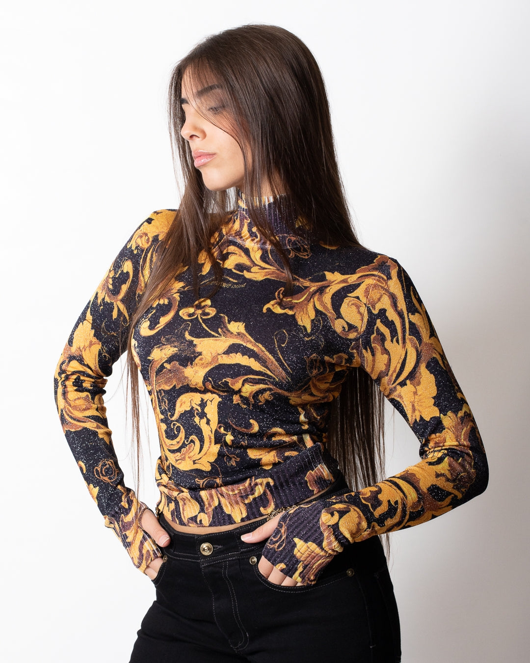 Maglia Versace Jeans Couture lupetto baroque all-over donna