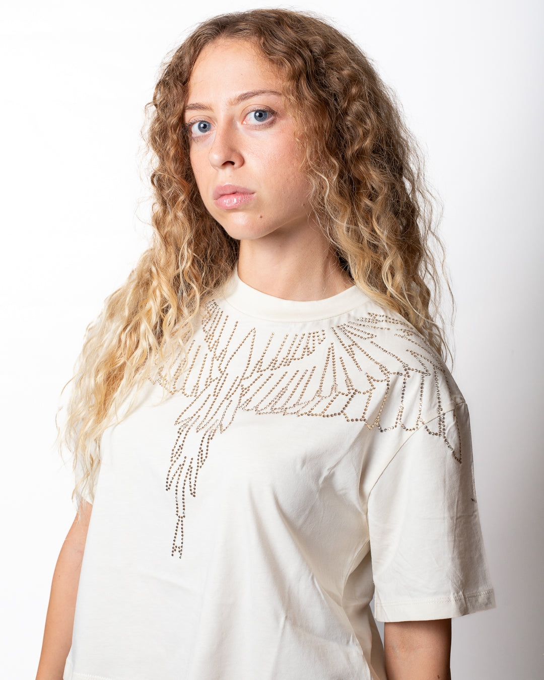 T-Shirt Marcelo Burlon cropped con strass donna