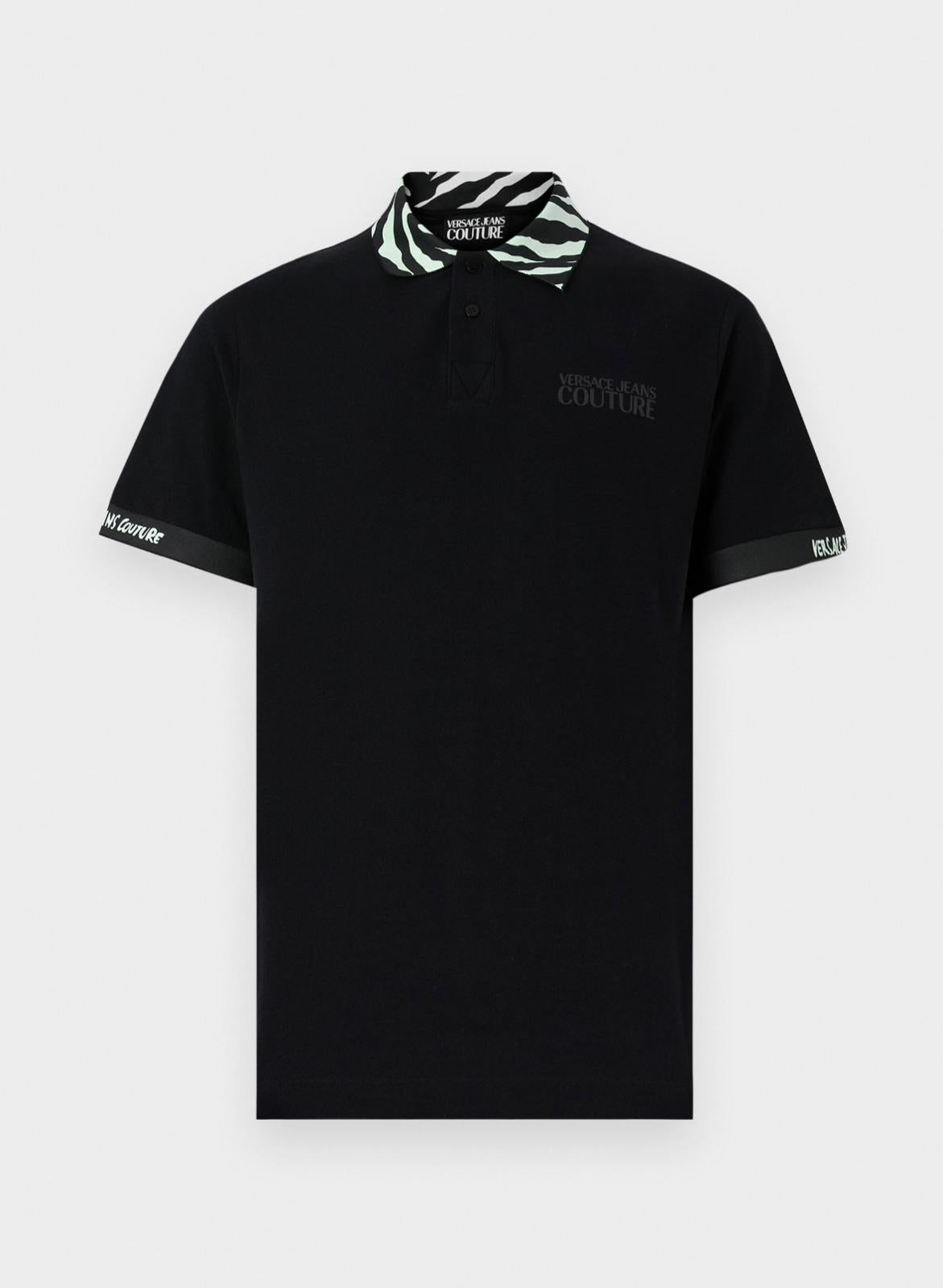 Polo Versace Jeans Couture in pique con logo sul petto e colletto fantasia uomo