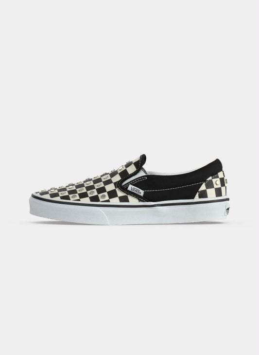 Sneakers Vans Classic Slip-On Checkerboard black and white con applicazioni metalliche