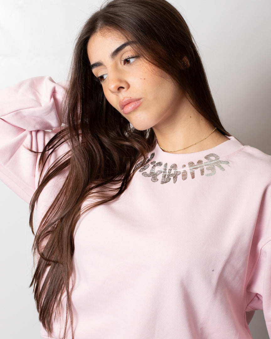 Felpa Disclaimer girocollo cropped con logo donna
