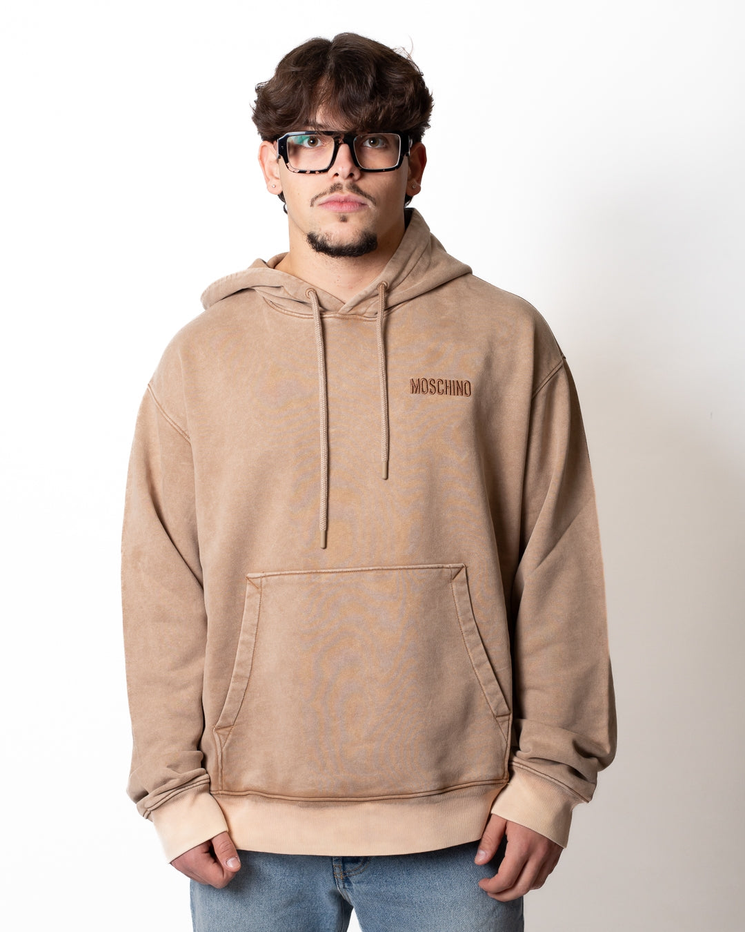 Felpa Moschino "Smiley" con cappuccio e borchie