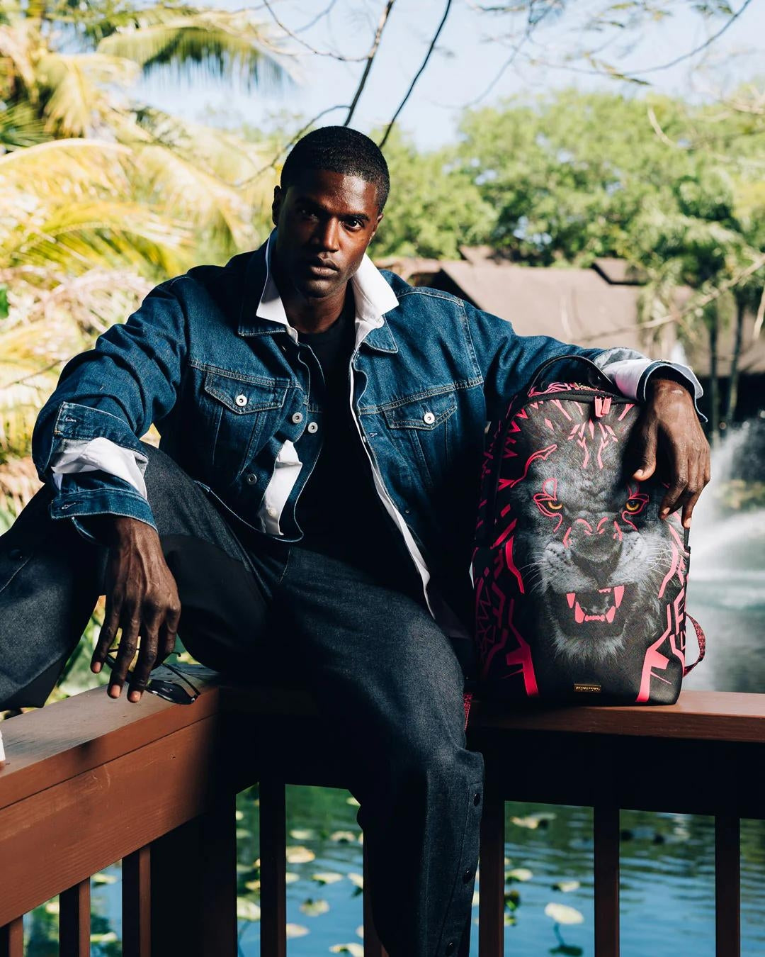 Zaino Sprayground nero AI Lion neon pink backpack