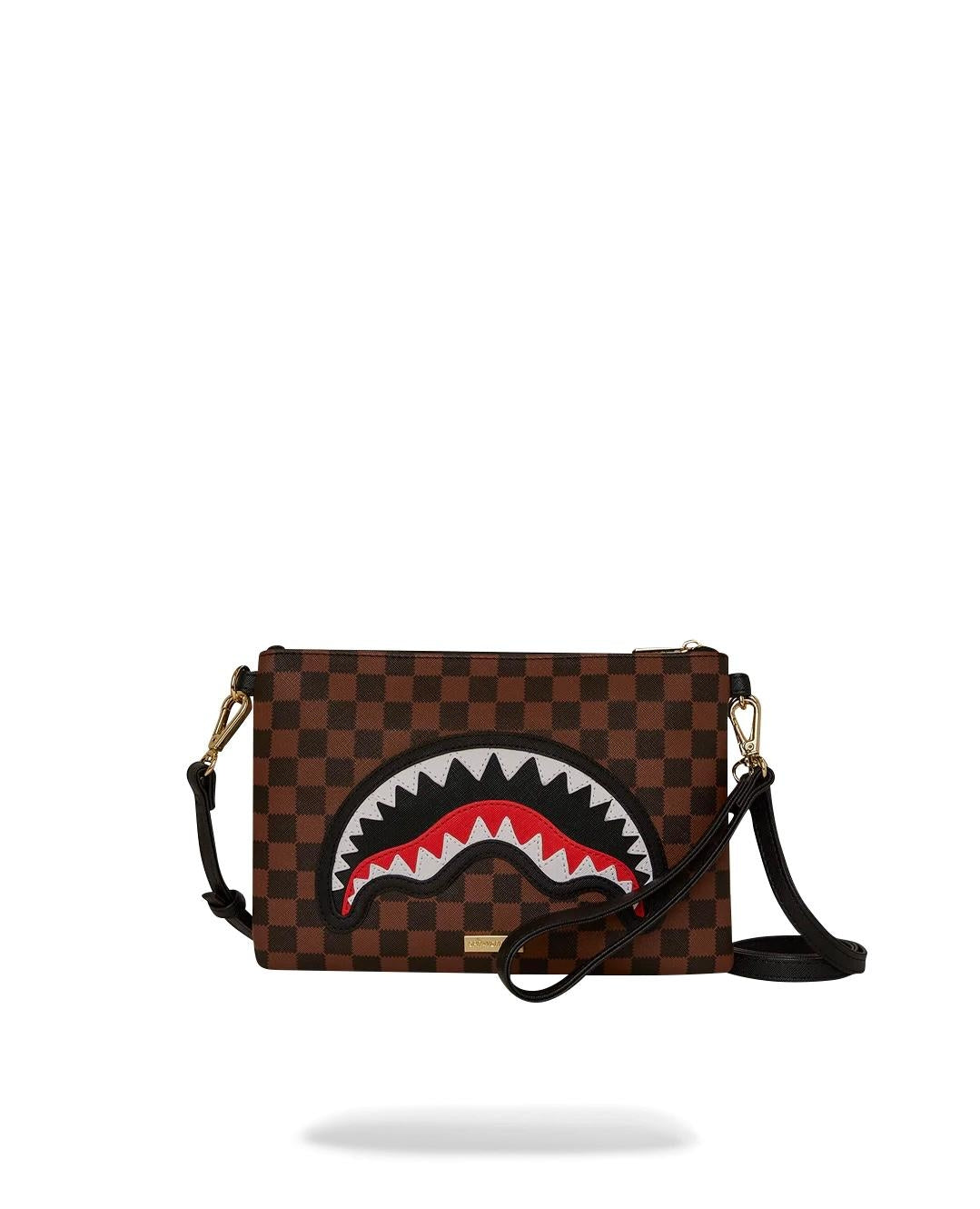Pochette Sprayground marrone Sawtooth sharks in paris crossover clutch con tracolla