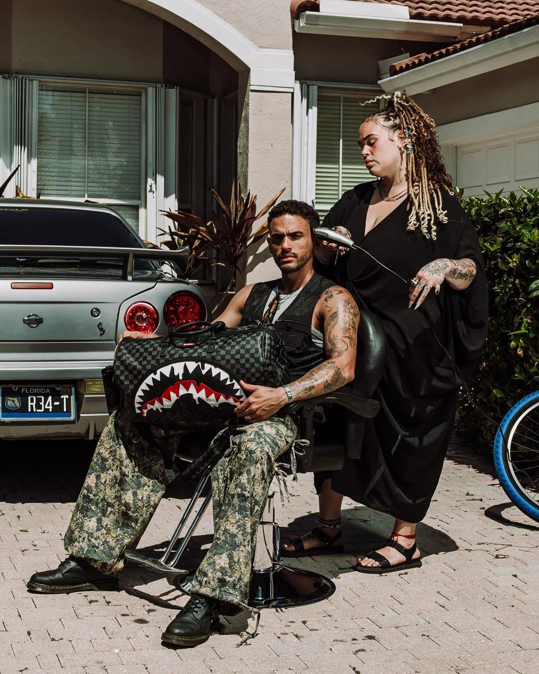 Borsone Sprayground nero Dripping sharks in paris large duffle