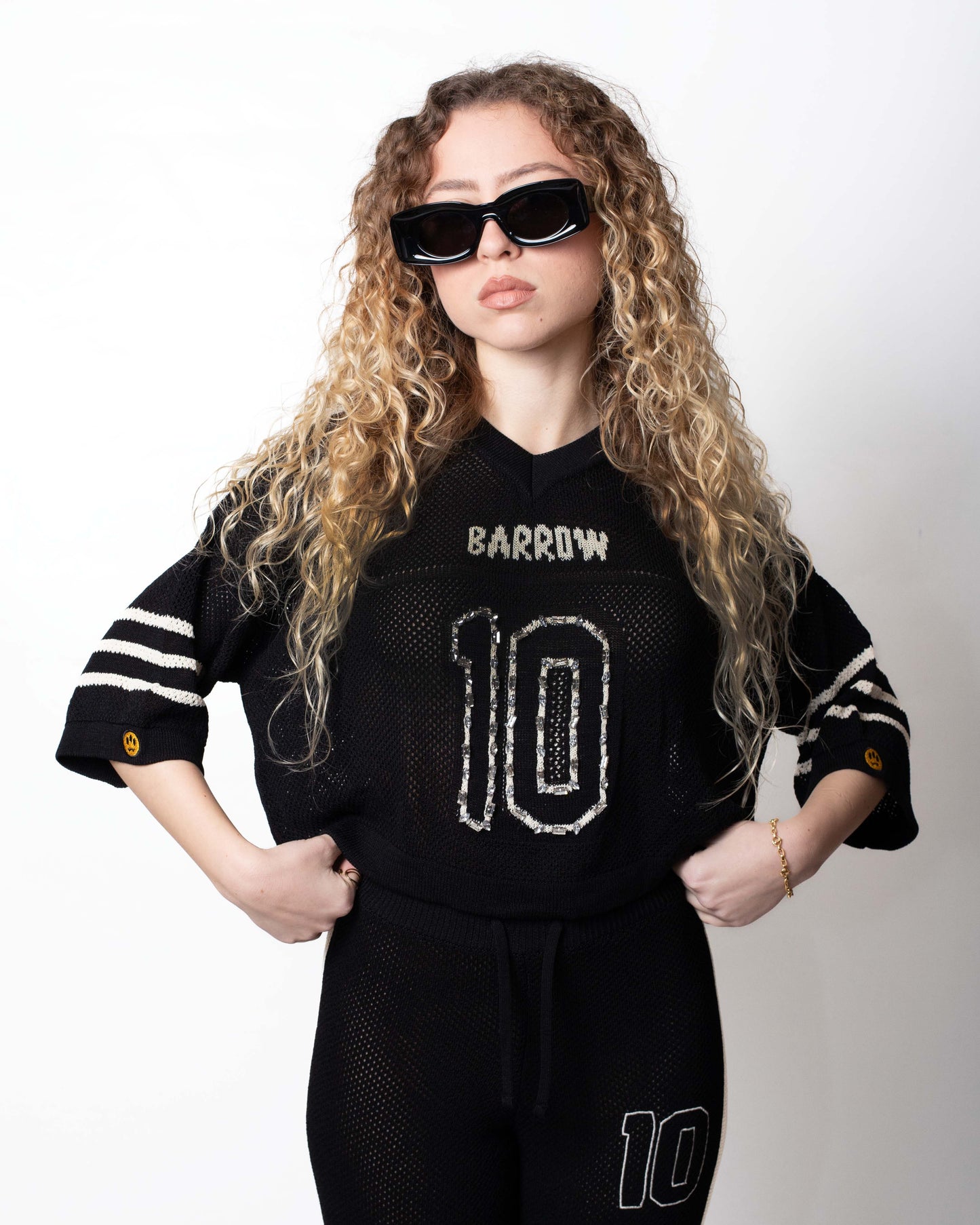 T-Shirt Barrow cropped in maglia traforata donna