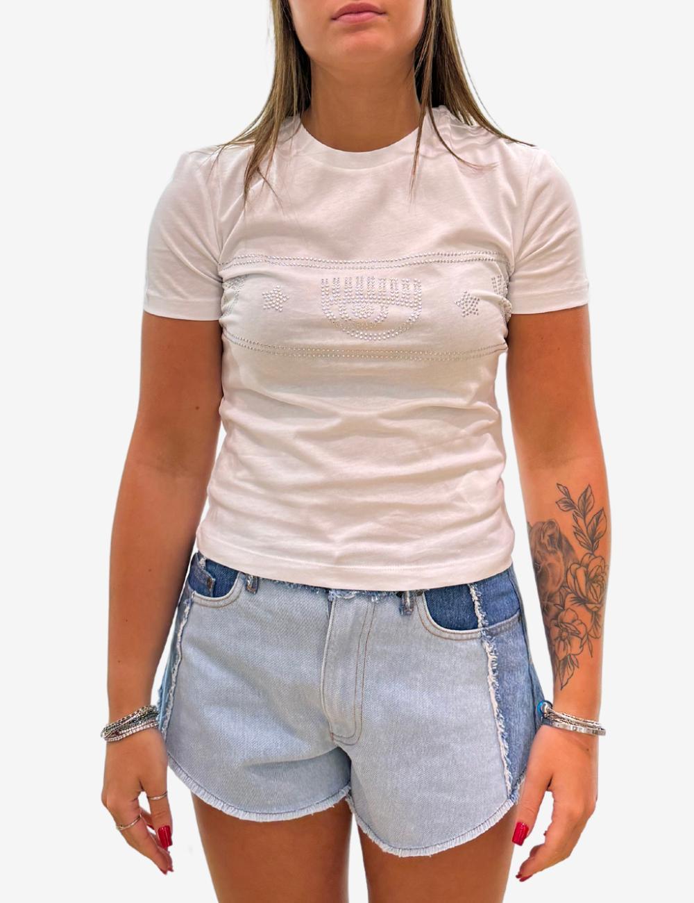 T-Shirt Chiara Ferragni con logo "Eye Star" in borchie donna