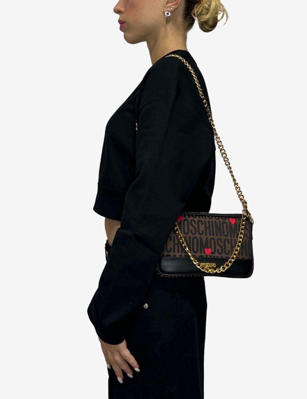 Borsa Moschino con cuori ricamati e tracolla donna