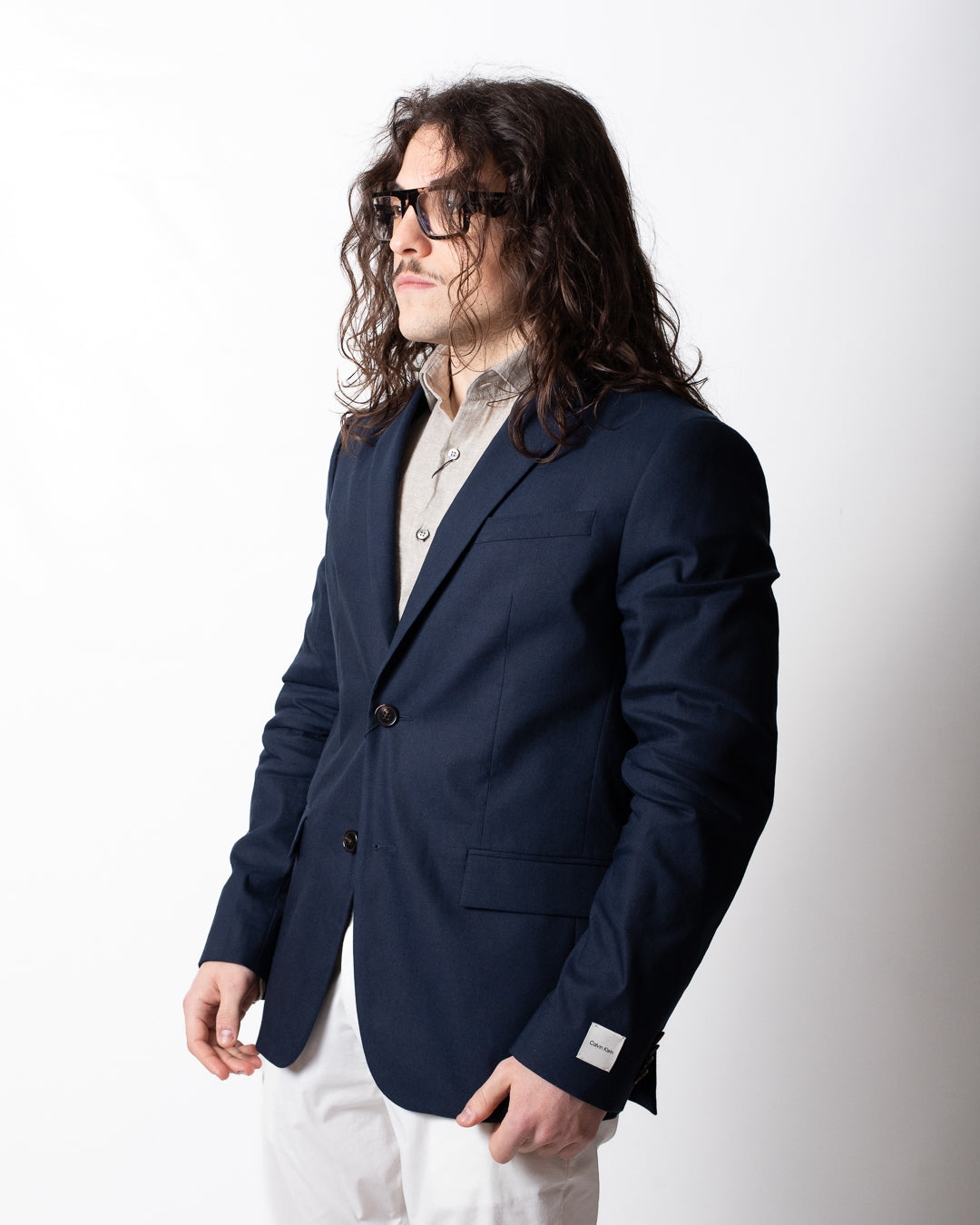 Giacca blazer Calvin Klein monopetto in misto lino uomo