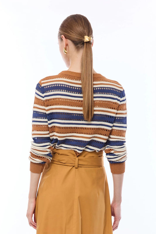 Maglia Nenette girocollo traforata a strisce donna