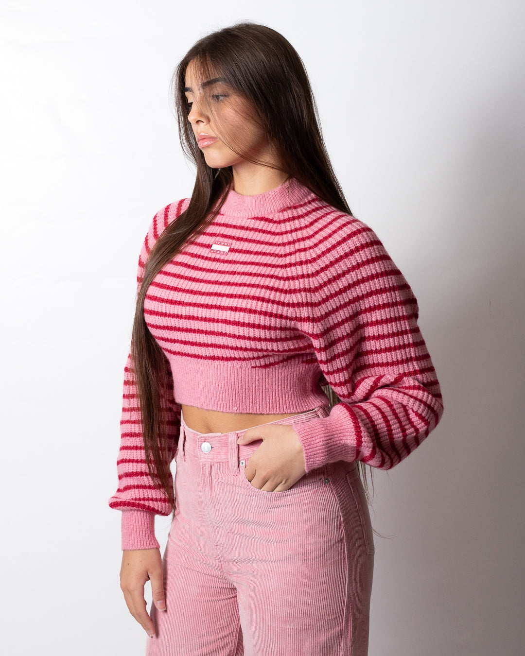 Maglia Tommy Jeans girocollo cropped a strisce donna