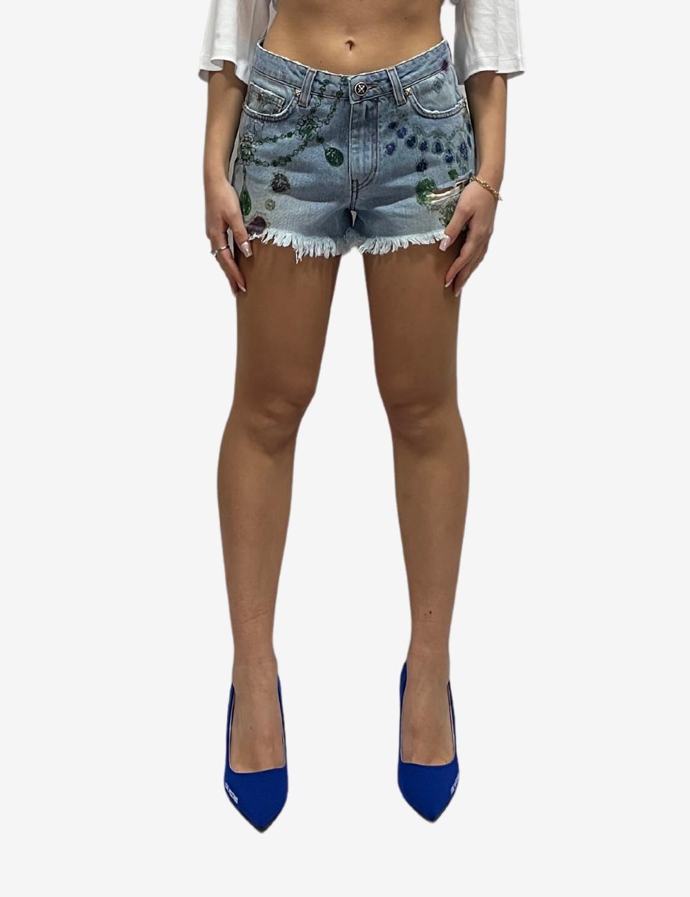 Short John Richmond in denim con stampa gioiello donna