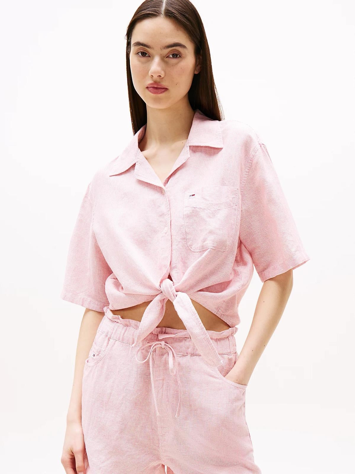 Camicia Tommy Jeans a strisce con fiocco donna