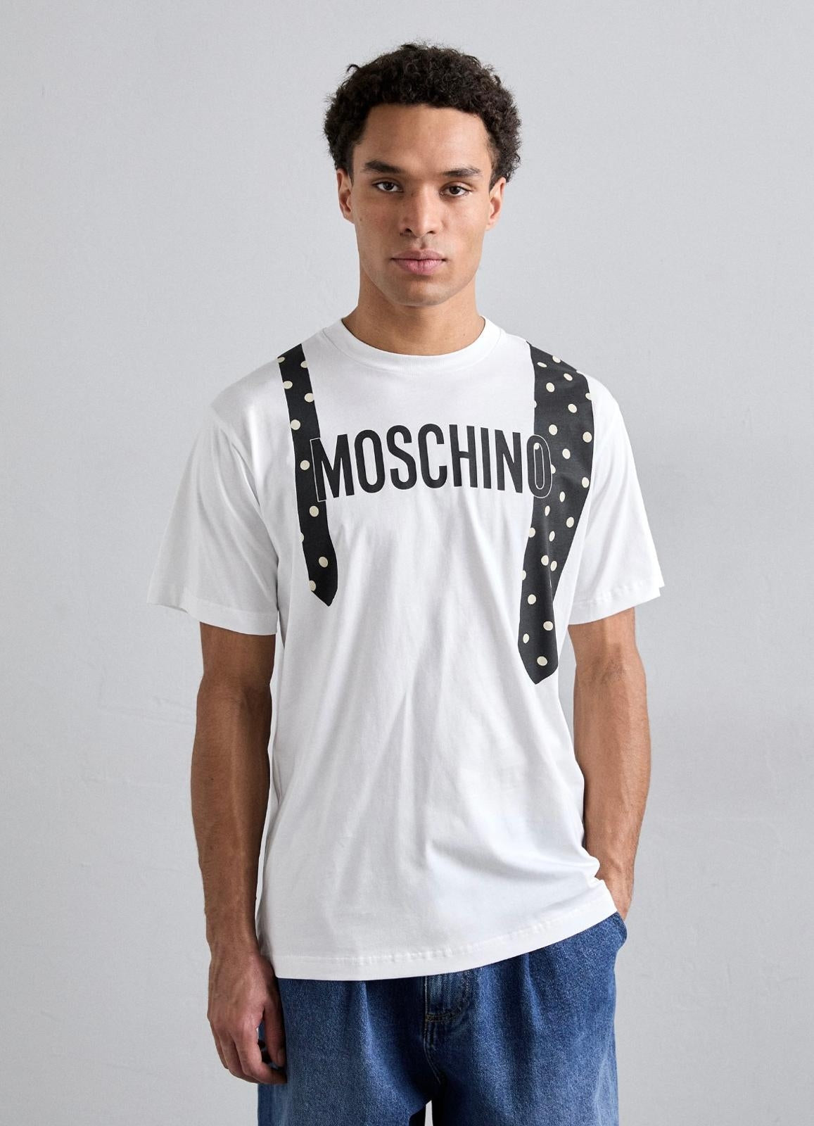 T-Shirt Moschino con maxi logo e cravatta stampa uomo