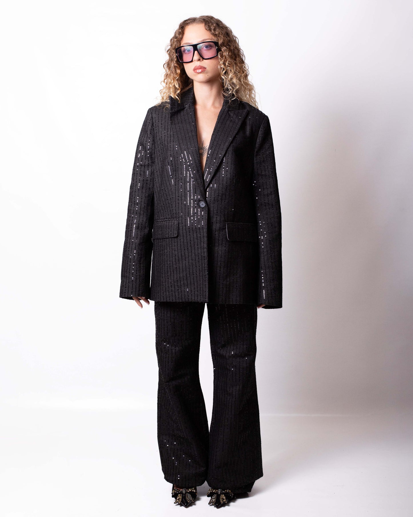 Pantalone Richmond X a zampa con paillettes all-over donna