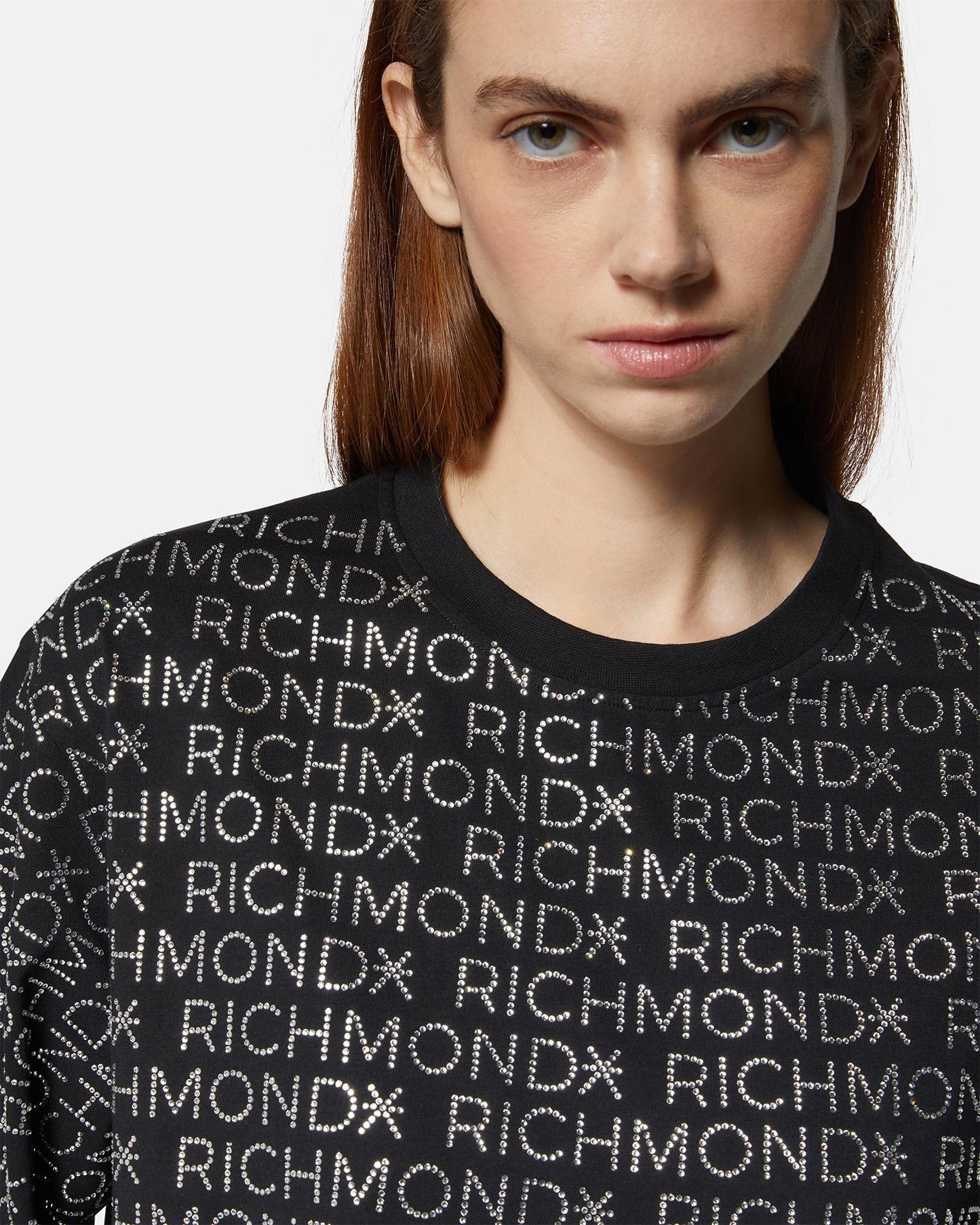T-Shirt Richmond X cropped con logo strass all-over donna