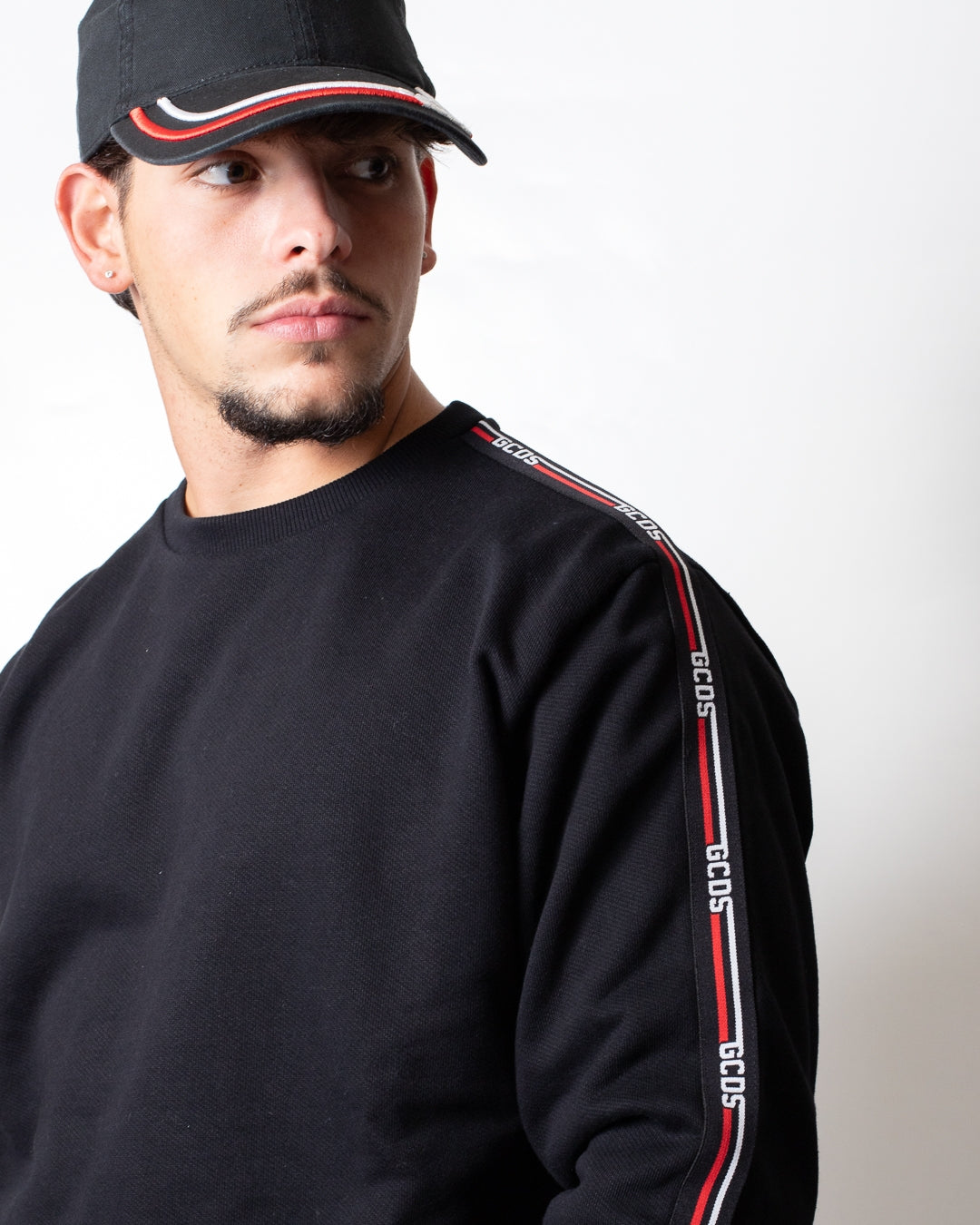 Felpa GCDS girocollo in piquet logo tape uomo