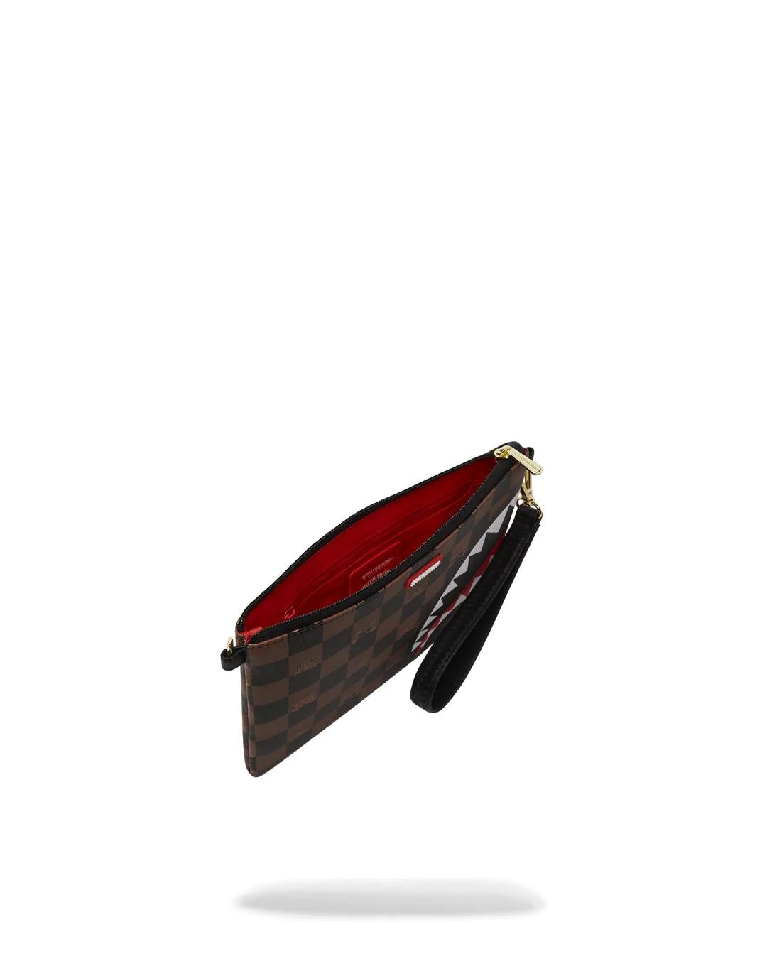 Pochette Sprayground marrone peeking character check clutch con tracolla